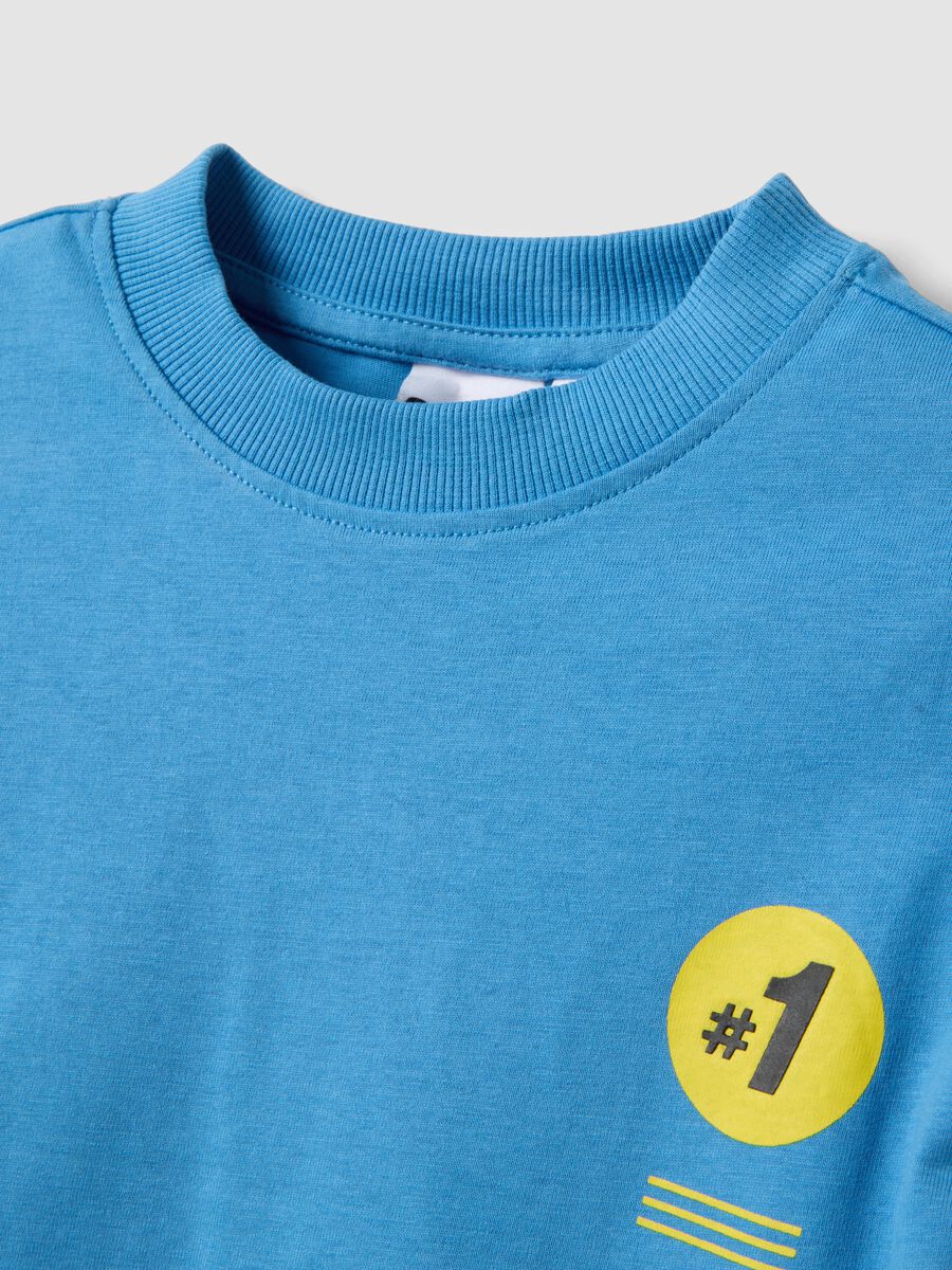 Blue pure cotton jersey T-shirt with crew neck and Sonic print_2