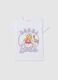 Girl's white stretch cotton T-shirt with Barbie print_0