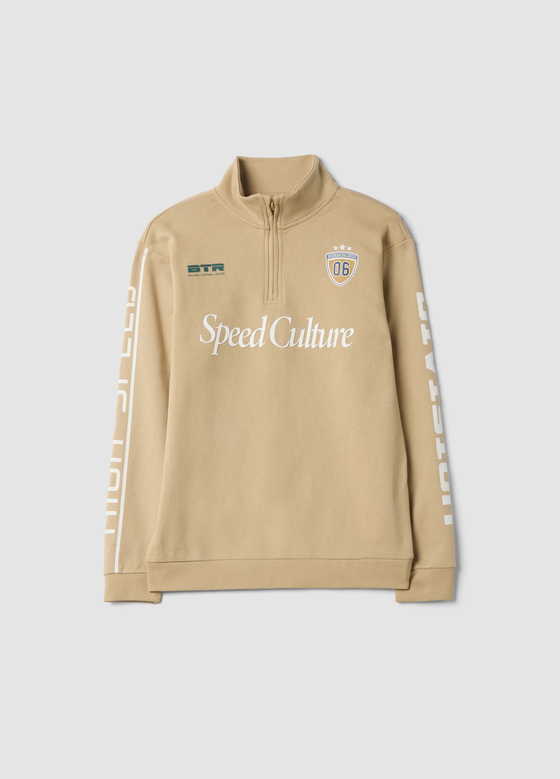 Half-zip beige in puro cotone relaxed fit