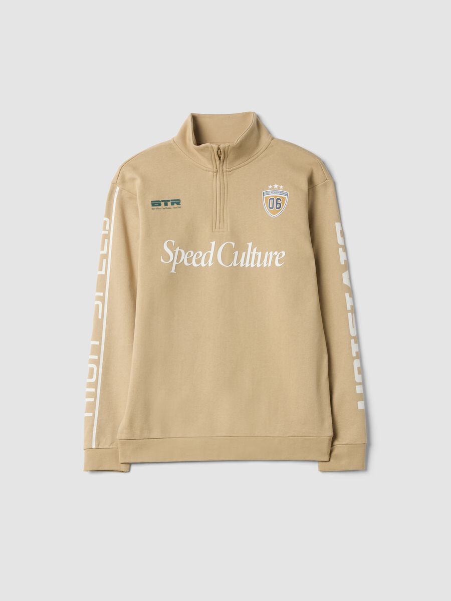 Half-zip beige in puro cotone relaxed fit_0