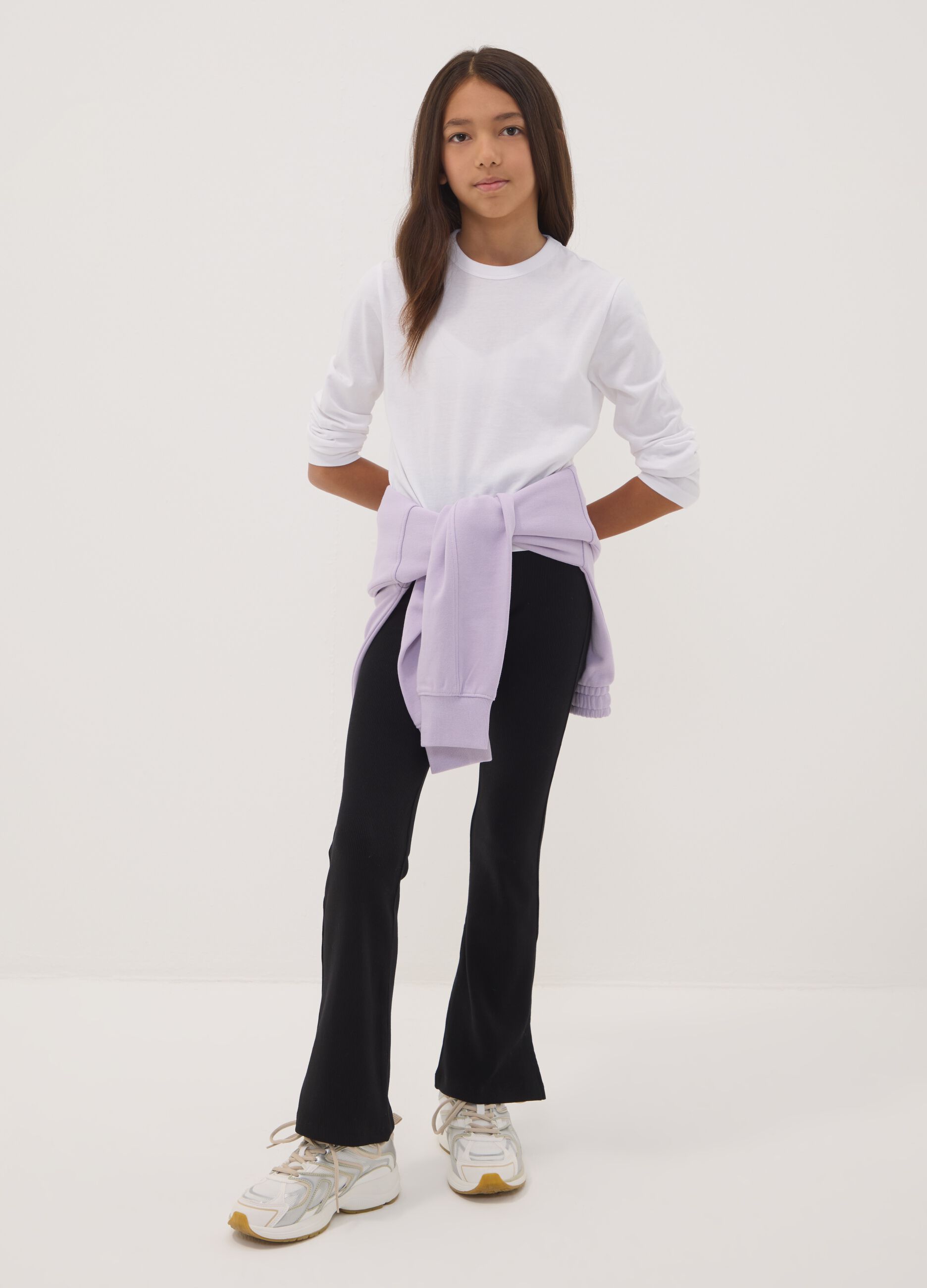 Black flared leggings in stretch cotton