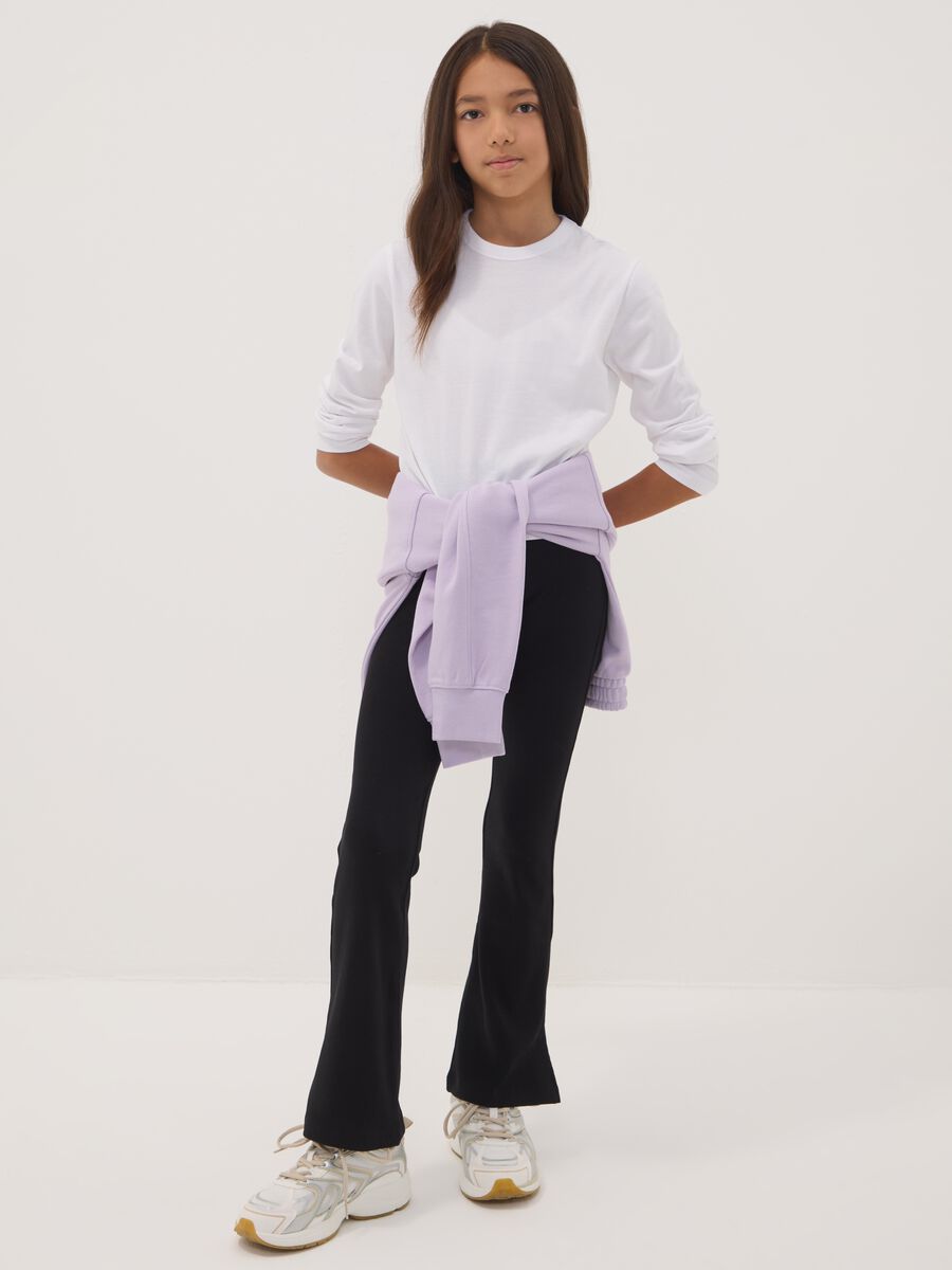 Black flared leggings in stretch cotton_0