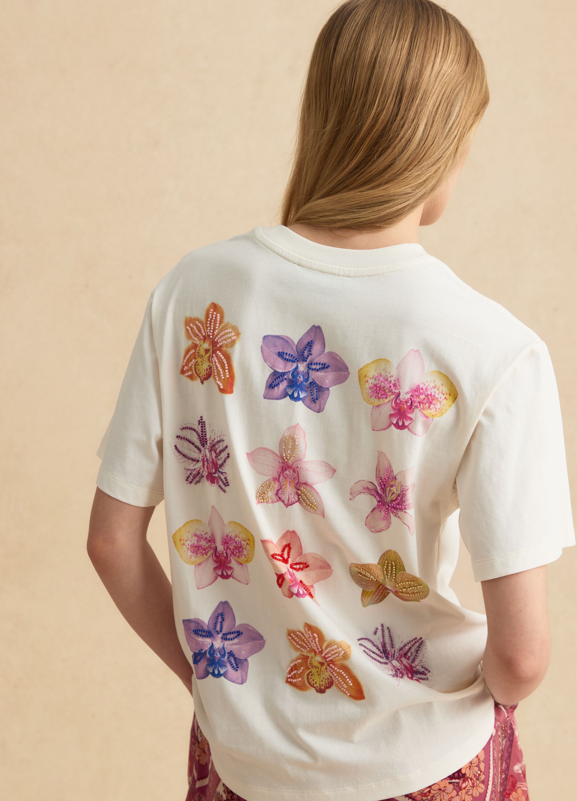 Beige pure cotton short-sleeve T-shirt