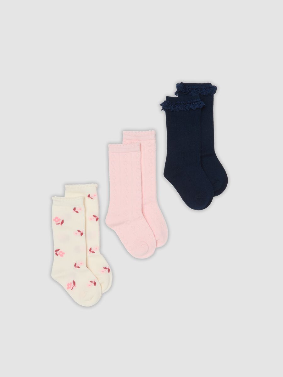Tripack di calze lunghe rosa in cotone organico elasticizzato_0