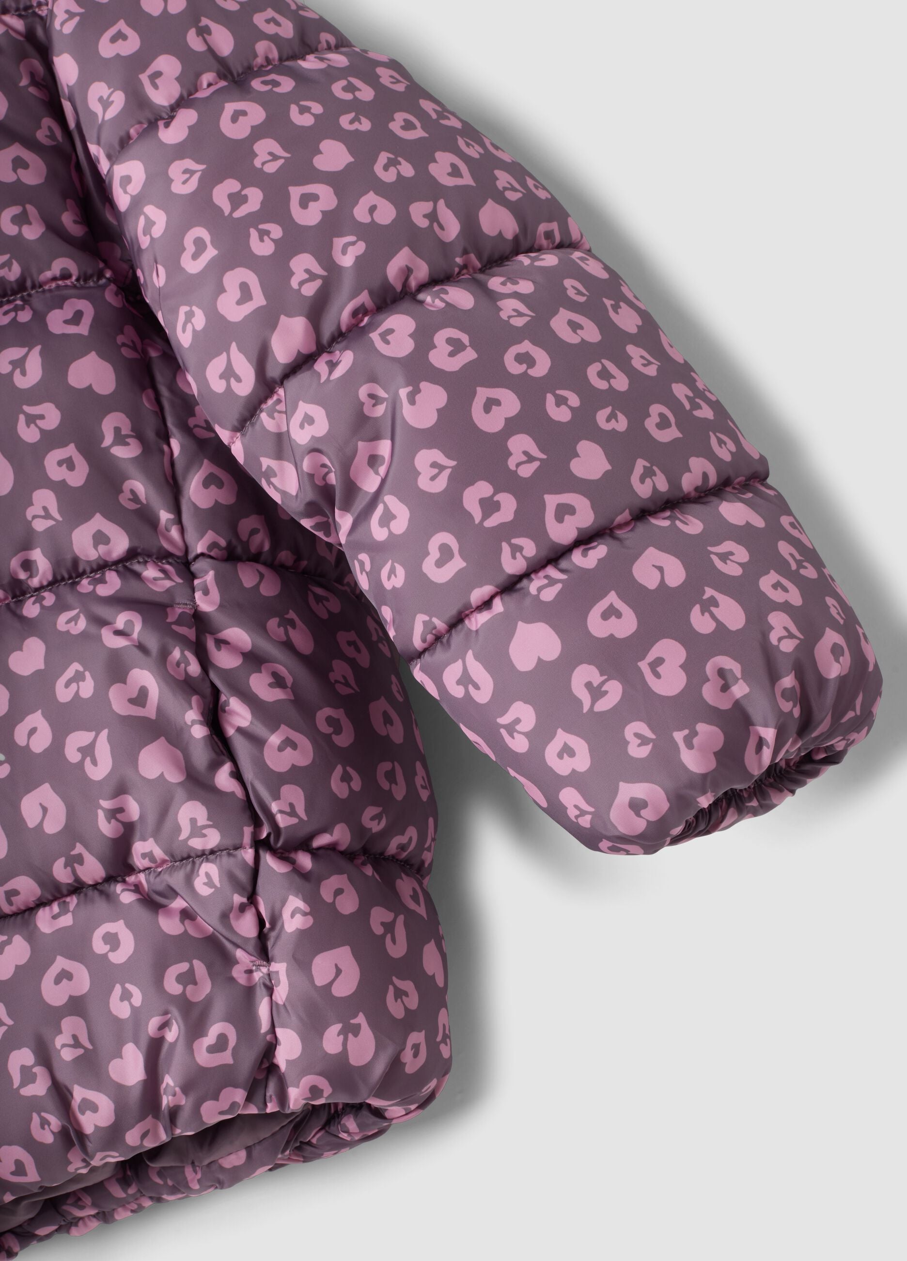 Multicolour hooded padded jacket with heart print, regular fit