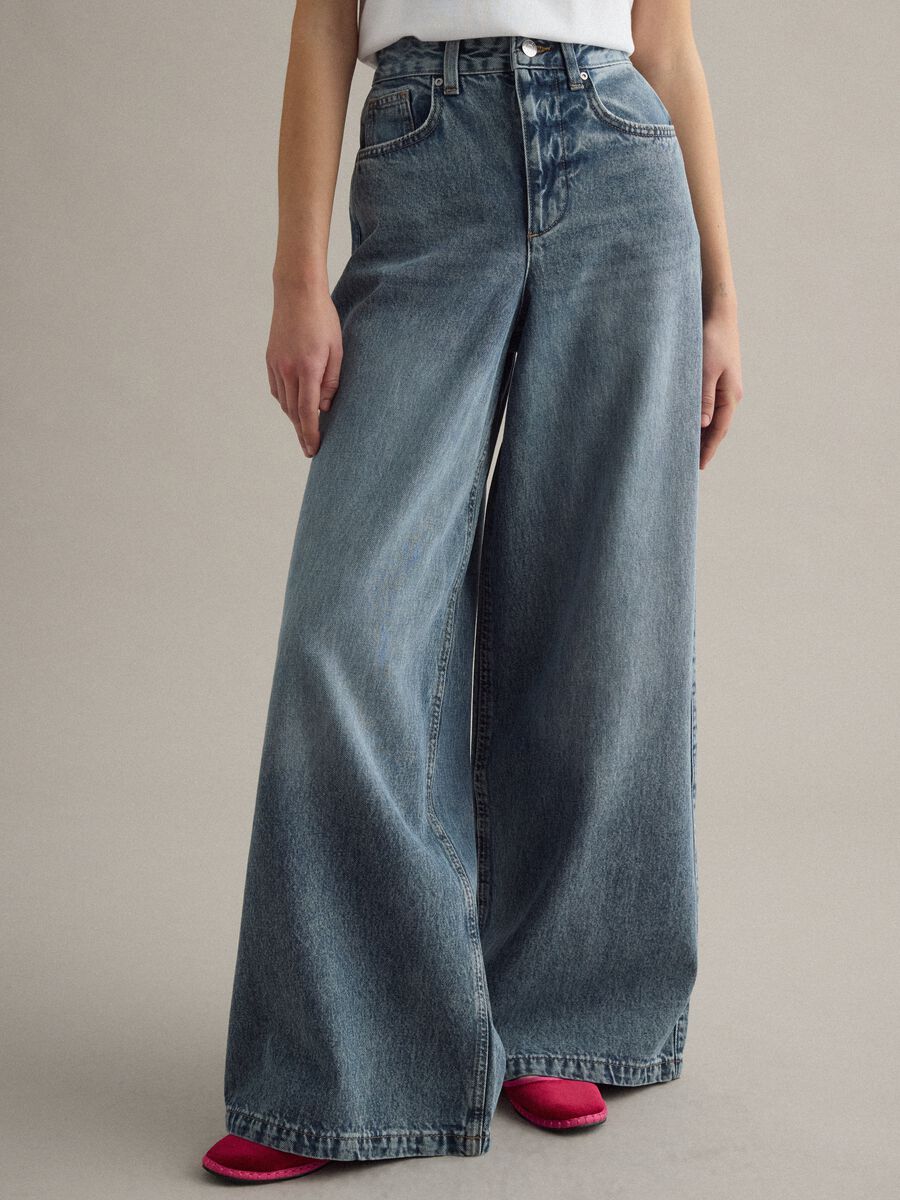 Wide Leg Blue Denim Pure Cotton Jeans_2