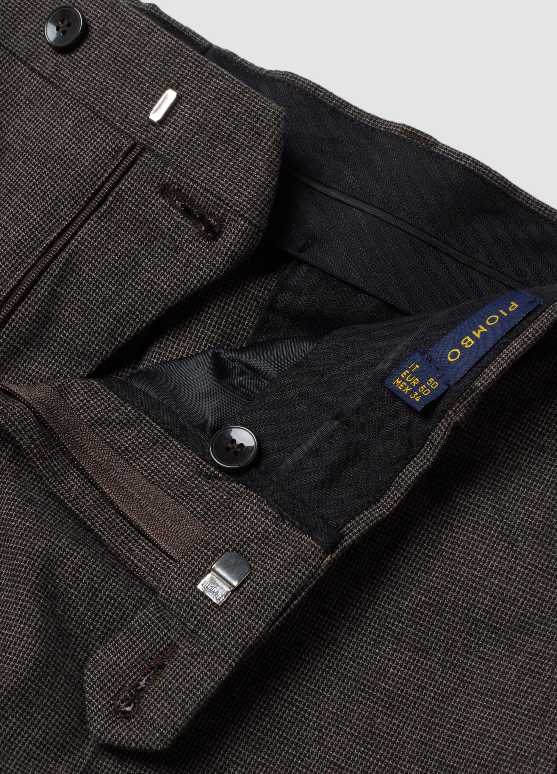 Brown slim-fit formal trousers in stretch cotton