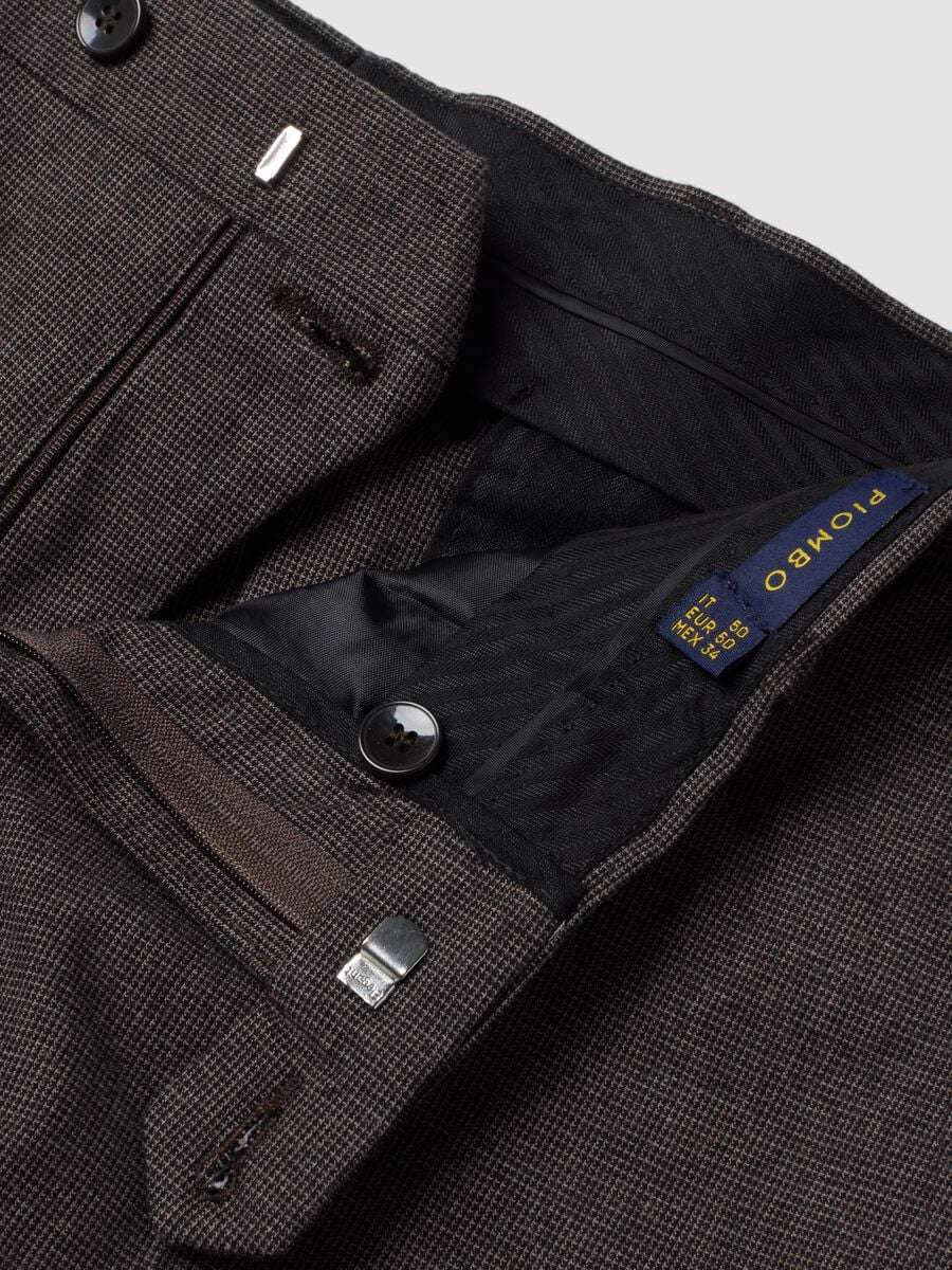 Brown slim-fit formal trousers in stretch cotton_1