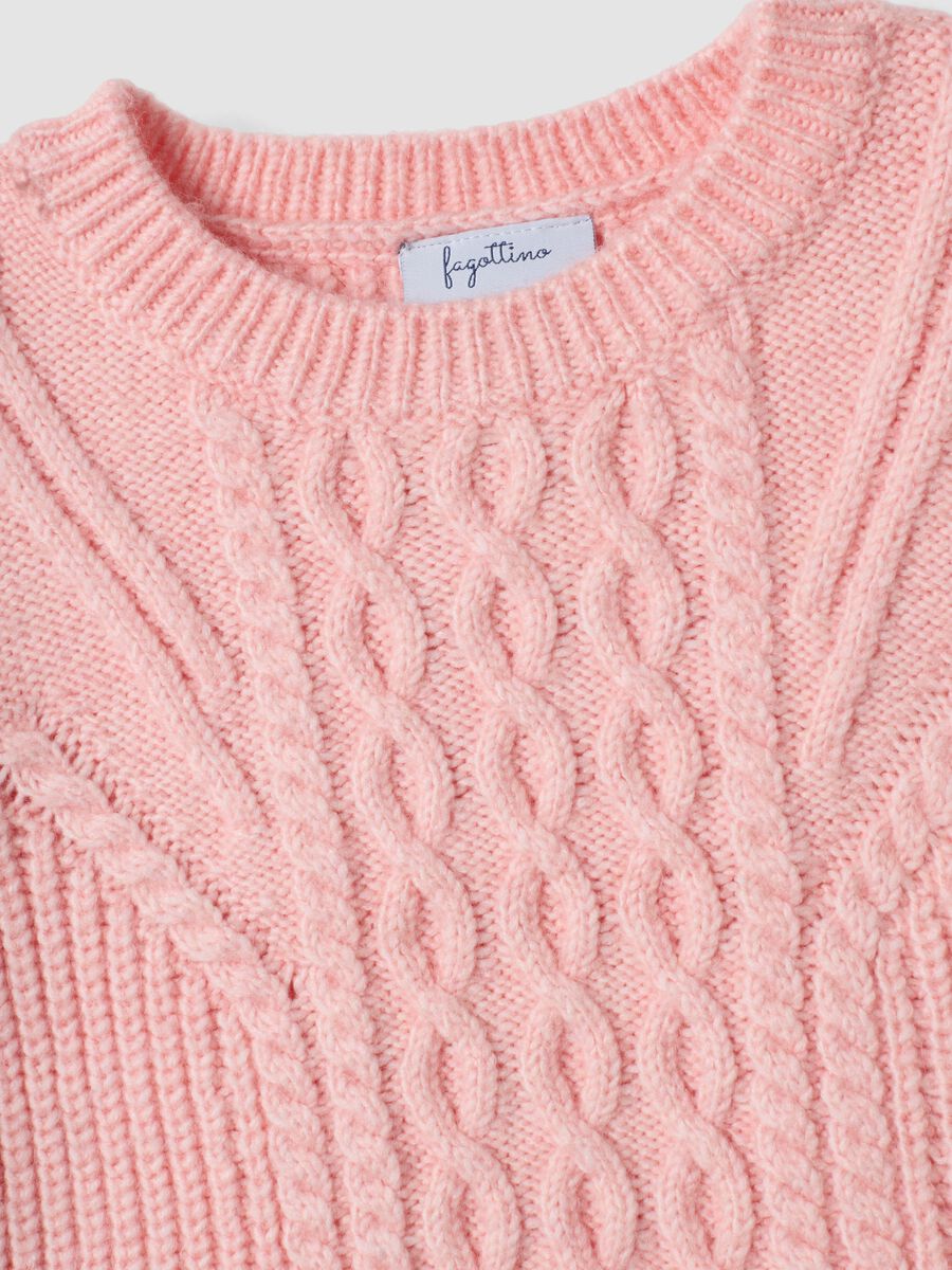 Gilet rosa chiaro in misto viscosa con girocollo in maglia_2