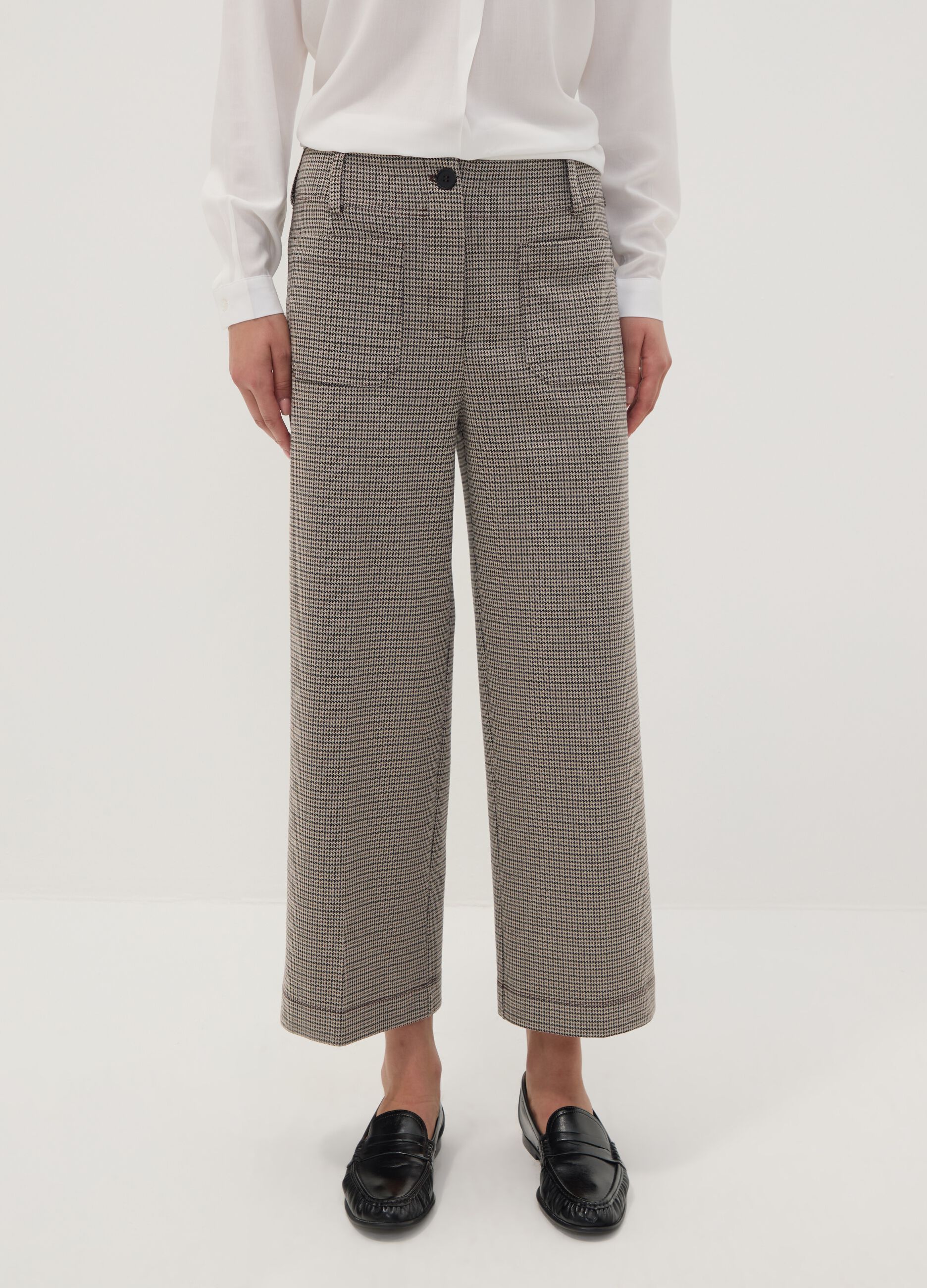 Pantaloni culotte beige in viscosa elasticizzata