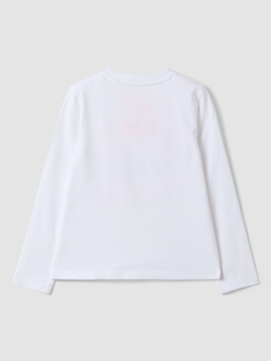 T-shirt bianca in cotone elasticizzato con girocollo e stampa per bambina_1