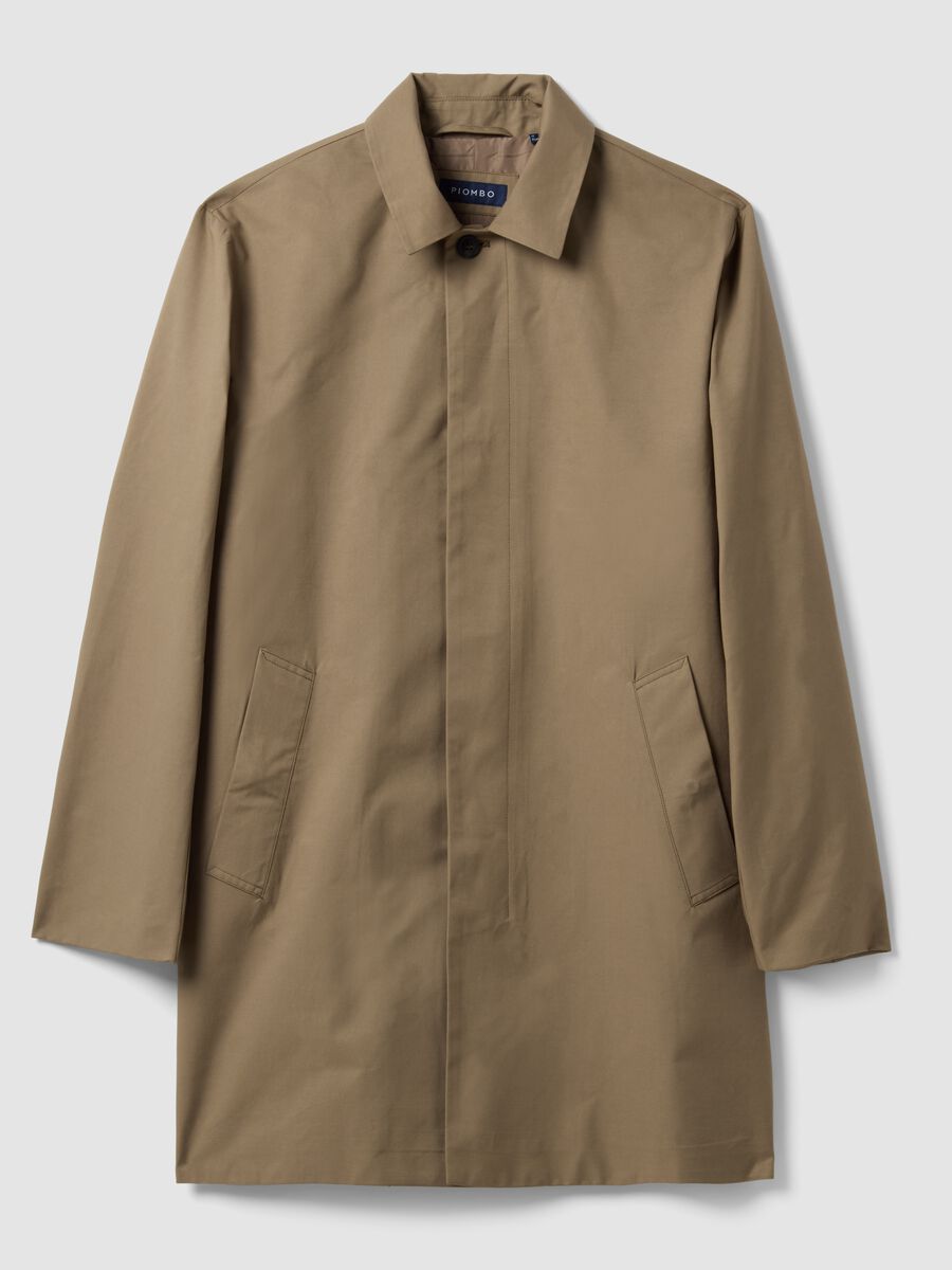 Beige regular fit trench coat with button closure_1