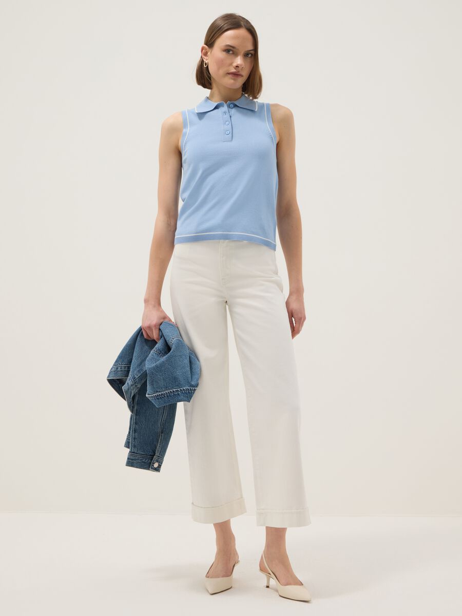 Sleeveless light blue viscose blend polo slim fit with buttons_0