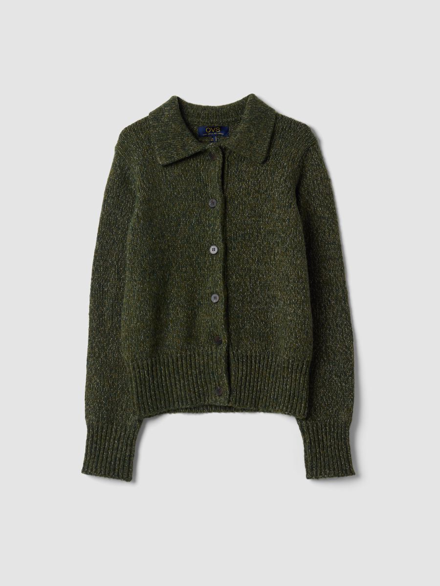 Cardigan verde in misto lana con colletto polo_4