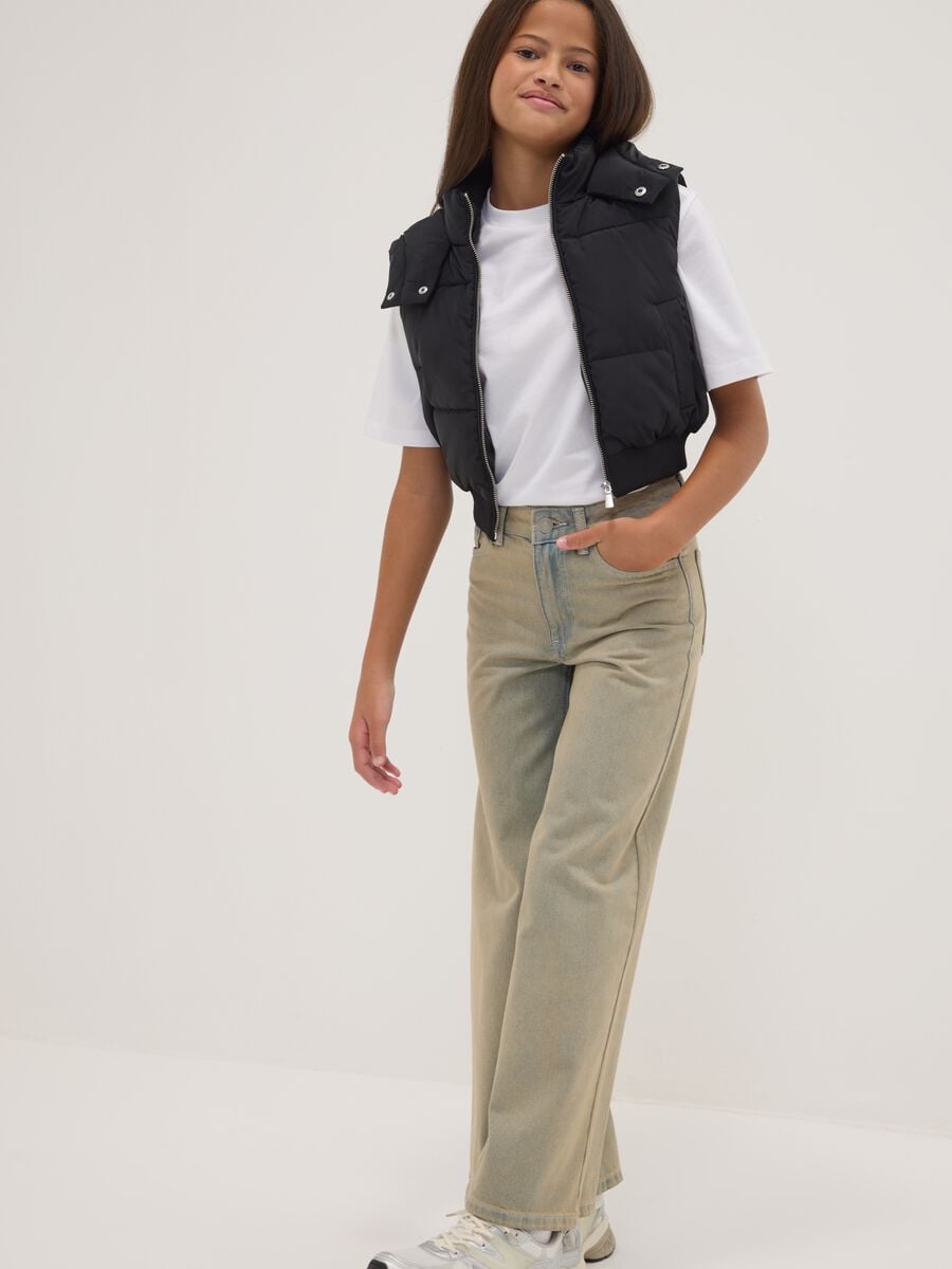 Girls&rsquo; grey wide-leg pure cotton jeans_1
