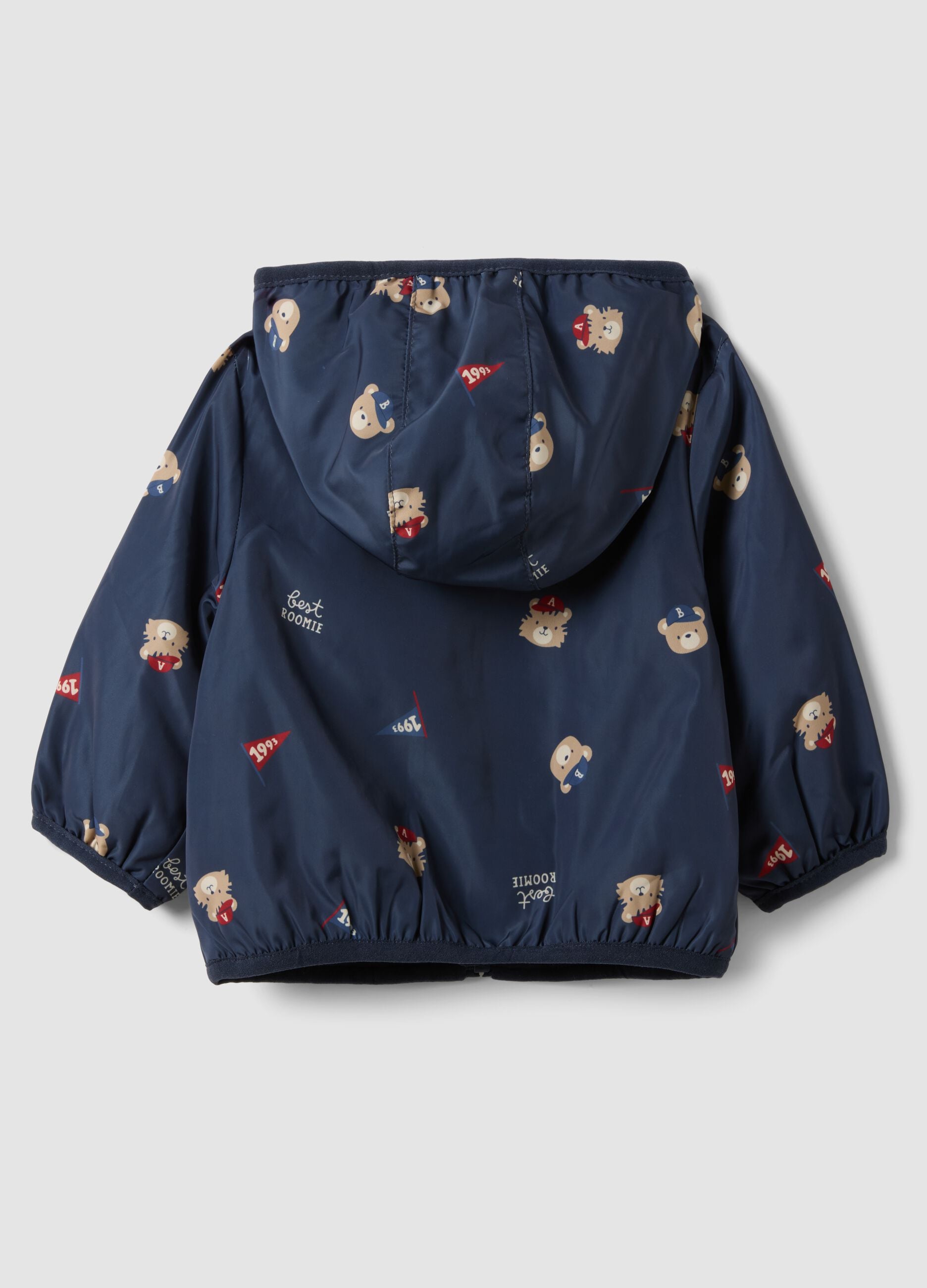 Giacca blu con cappuccio e zip con stampa orsetti per neonato