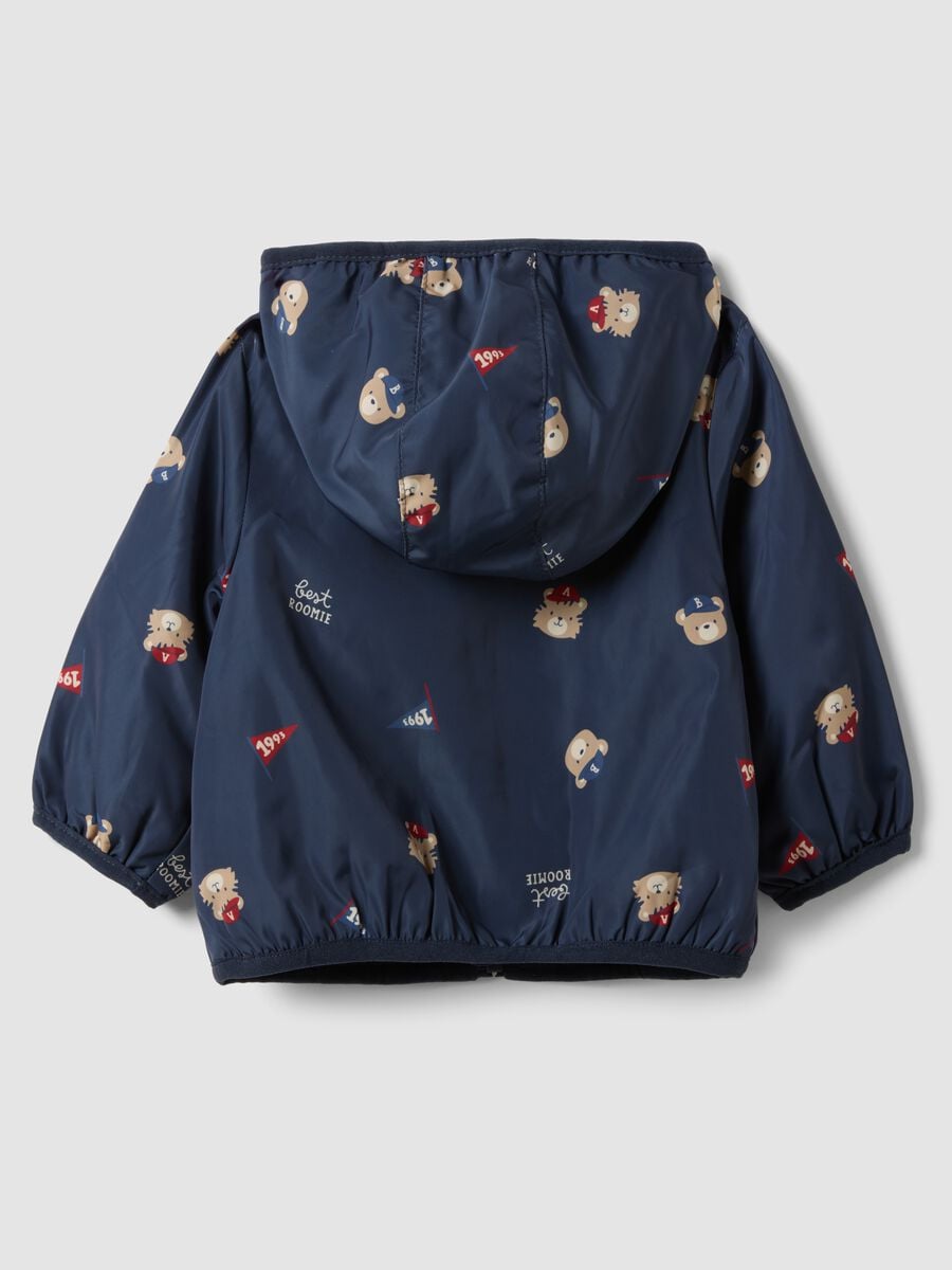 Giacca blu con cappuccio e zip con stampa orsetti per neonato_1