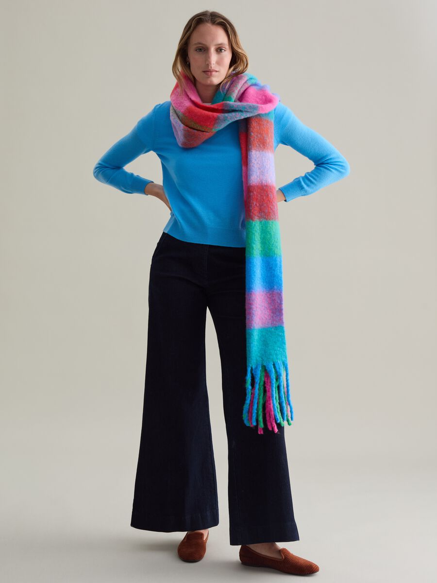 Multicoloured check scarf with fringing_1