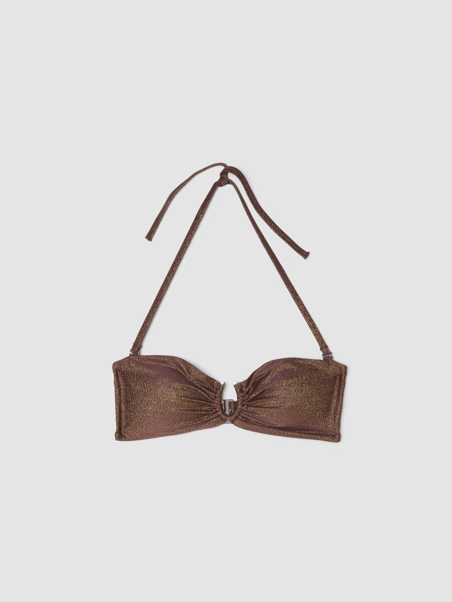Haut de bikini bandeau marron en tissu stretch paillet&eacute;_5