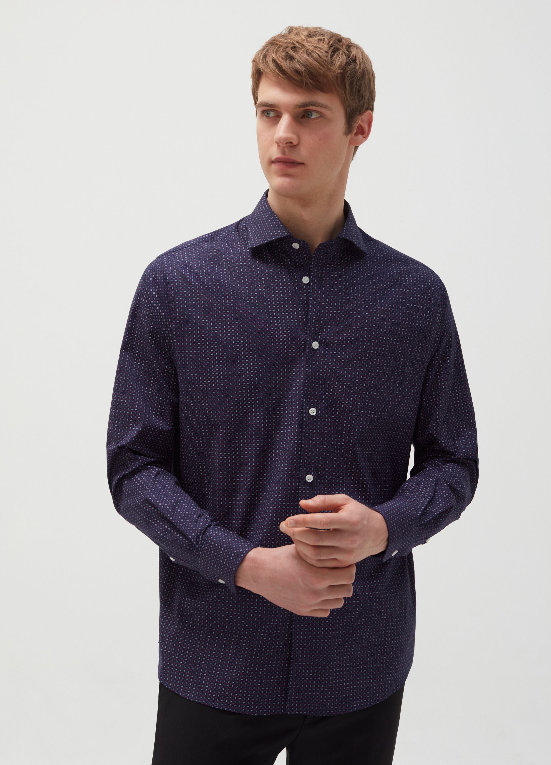 Regular-fit cotton shirt with micro pattern