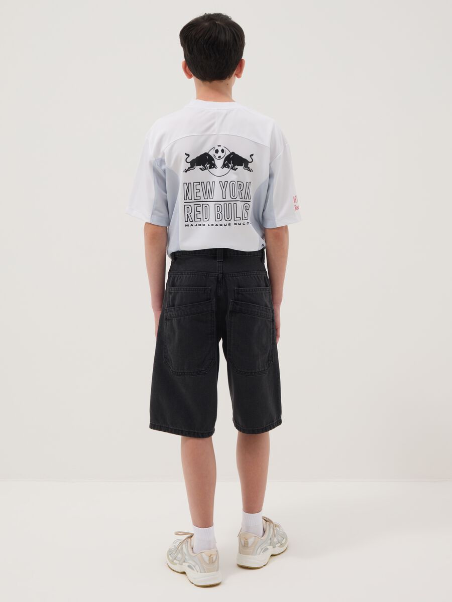 Boy's black cotton blend skater fit shorts_2