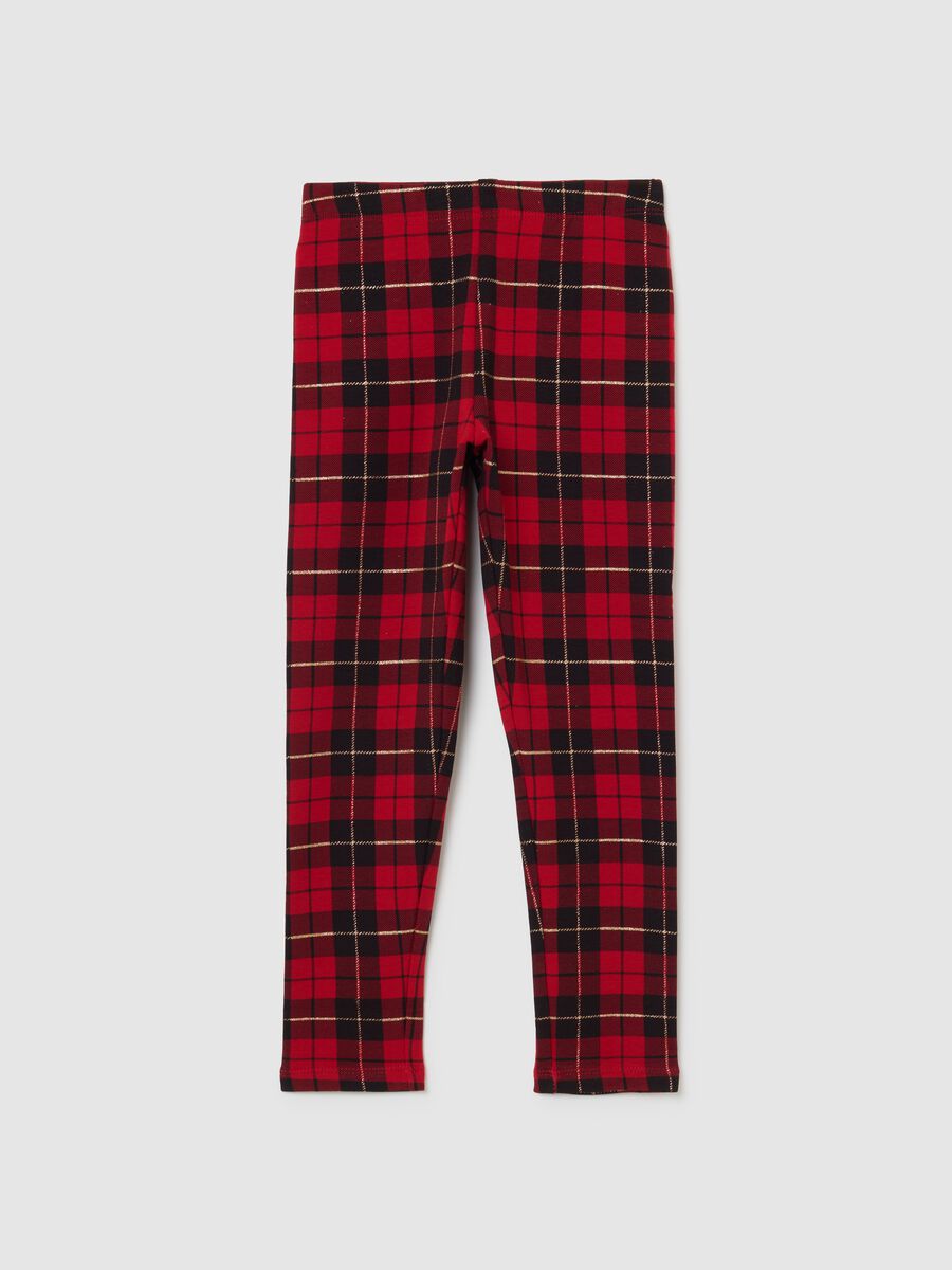 Girls' Red Checked Stretch Cotton Leggings_0