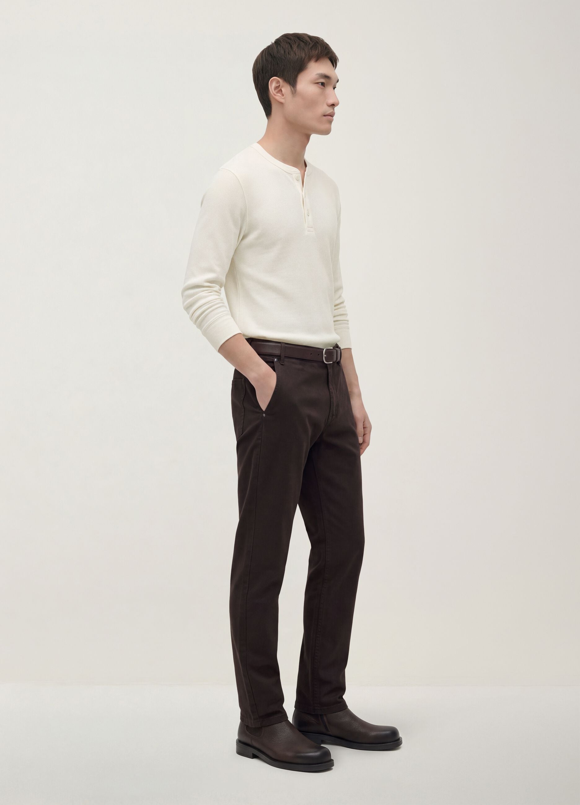 Brown slim-fit stretch cotton trousers