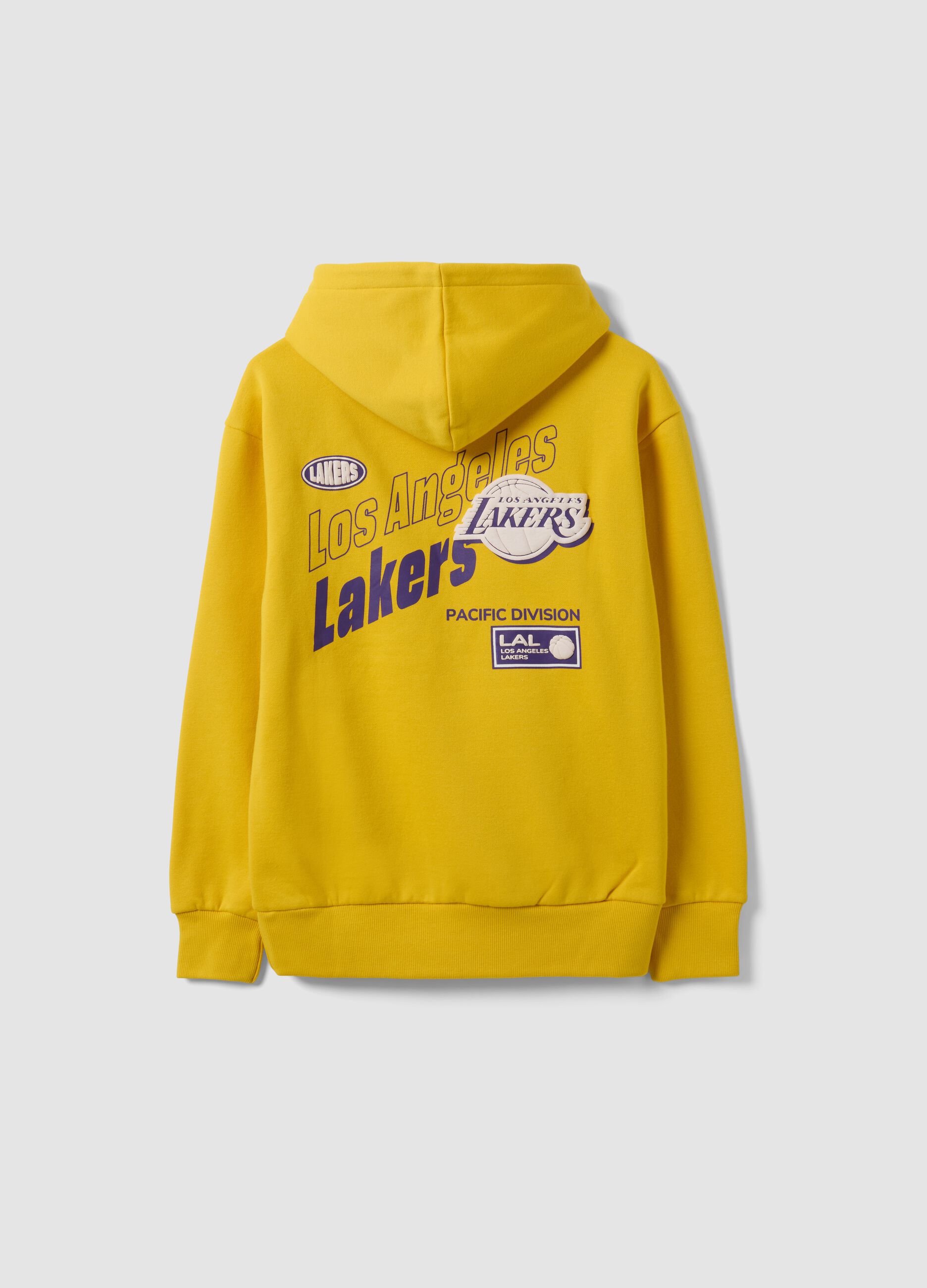 Yellow cotton-blend hoodie with Lakers print for boys