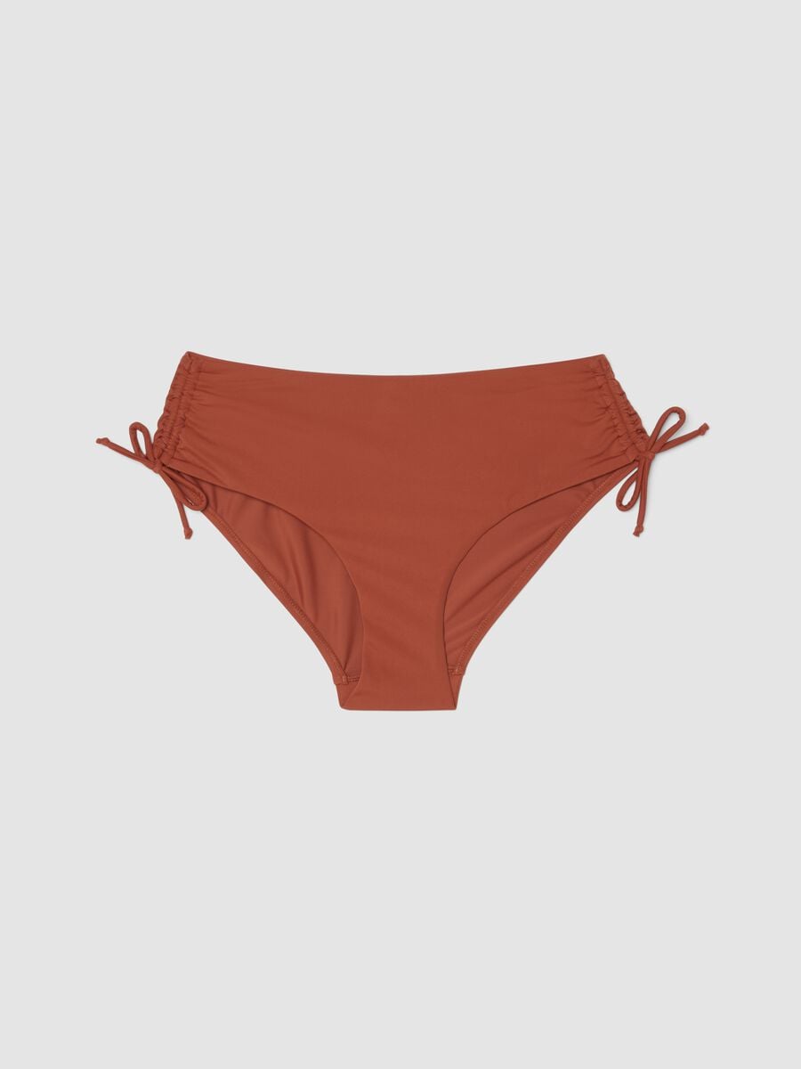 Orange stretch bikini bottoms with ruched side detailing_4