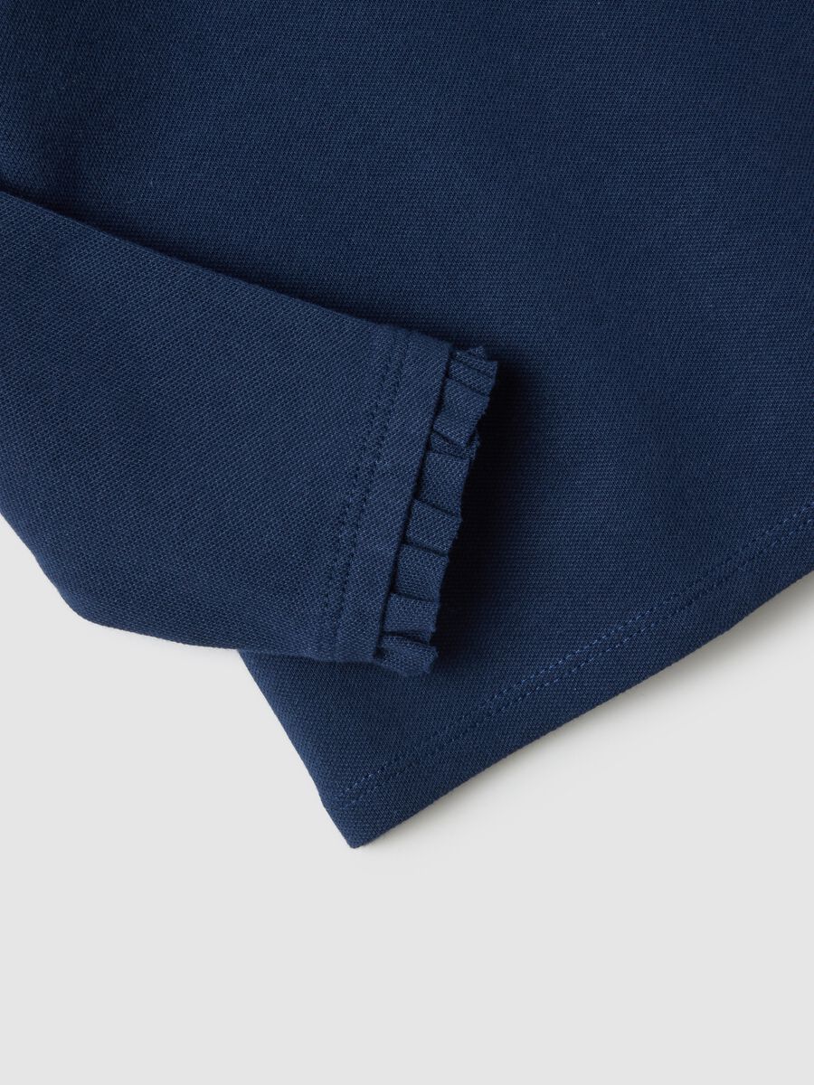 Regular fit stretch cotton blue polo with ruffles for girls_3