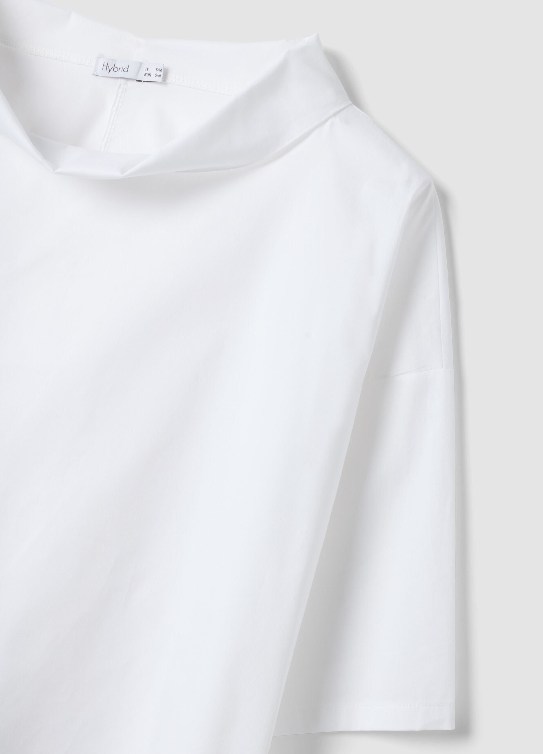 White stretch-cotton top with soft funnel neck
