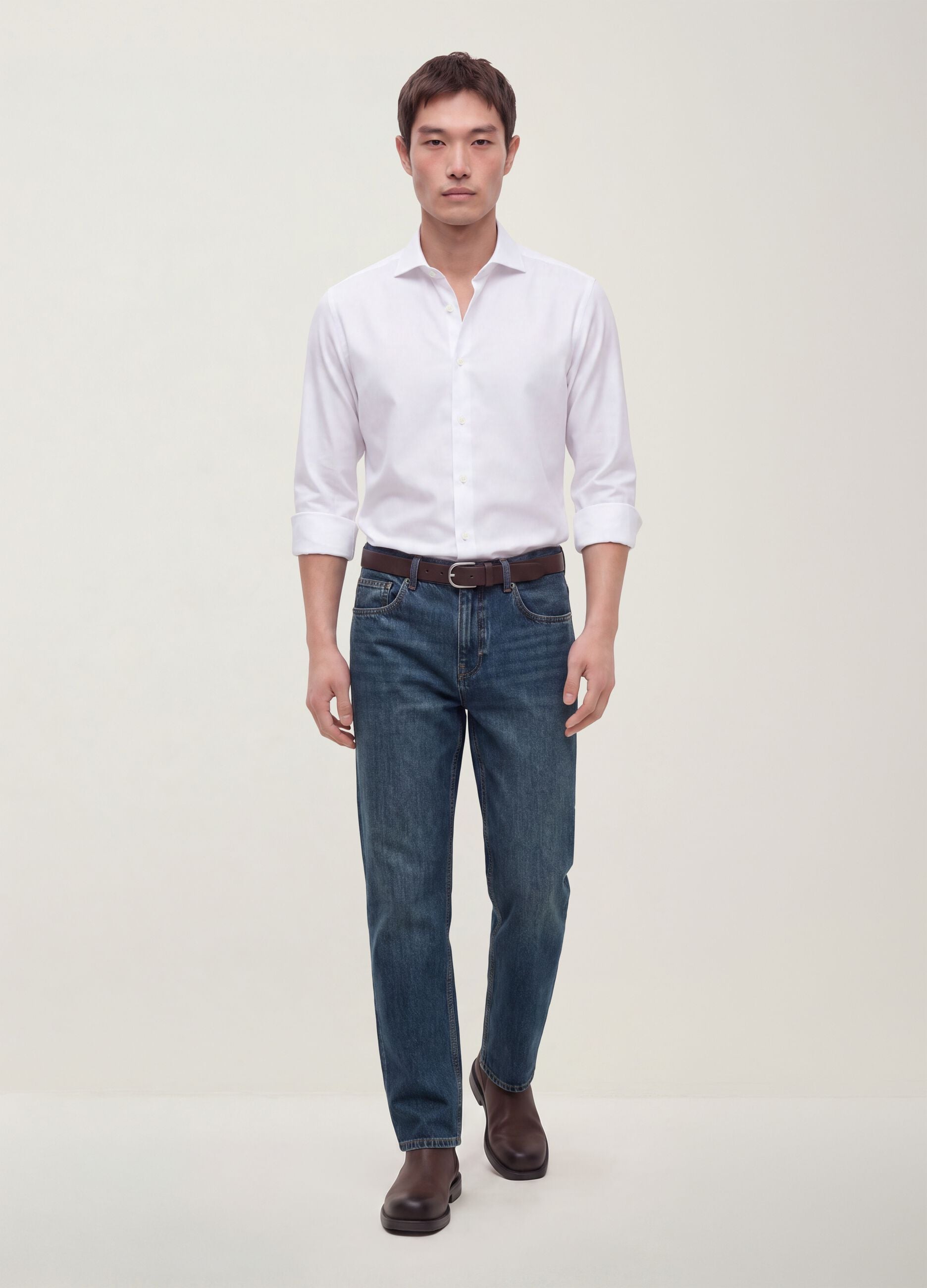 Jeans de ganga azul 100% algod&atilde;o, corte straight