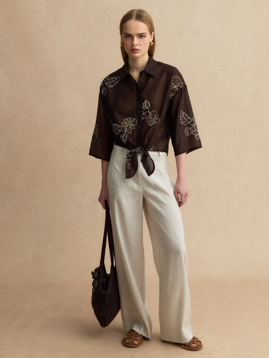 Weite Hosen im mehrfarbig gestreiften Lyocell-Leinenmix_0