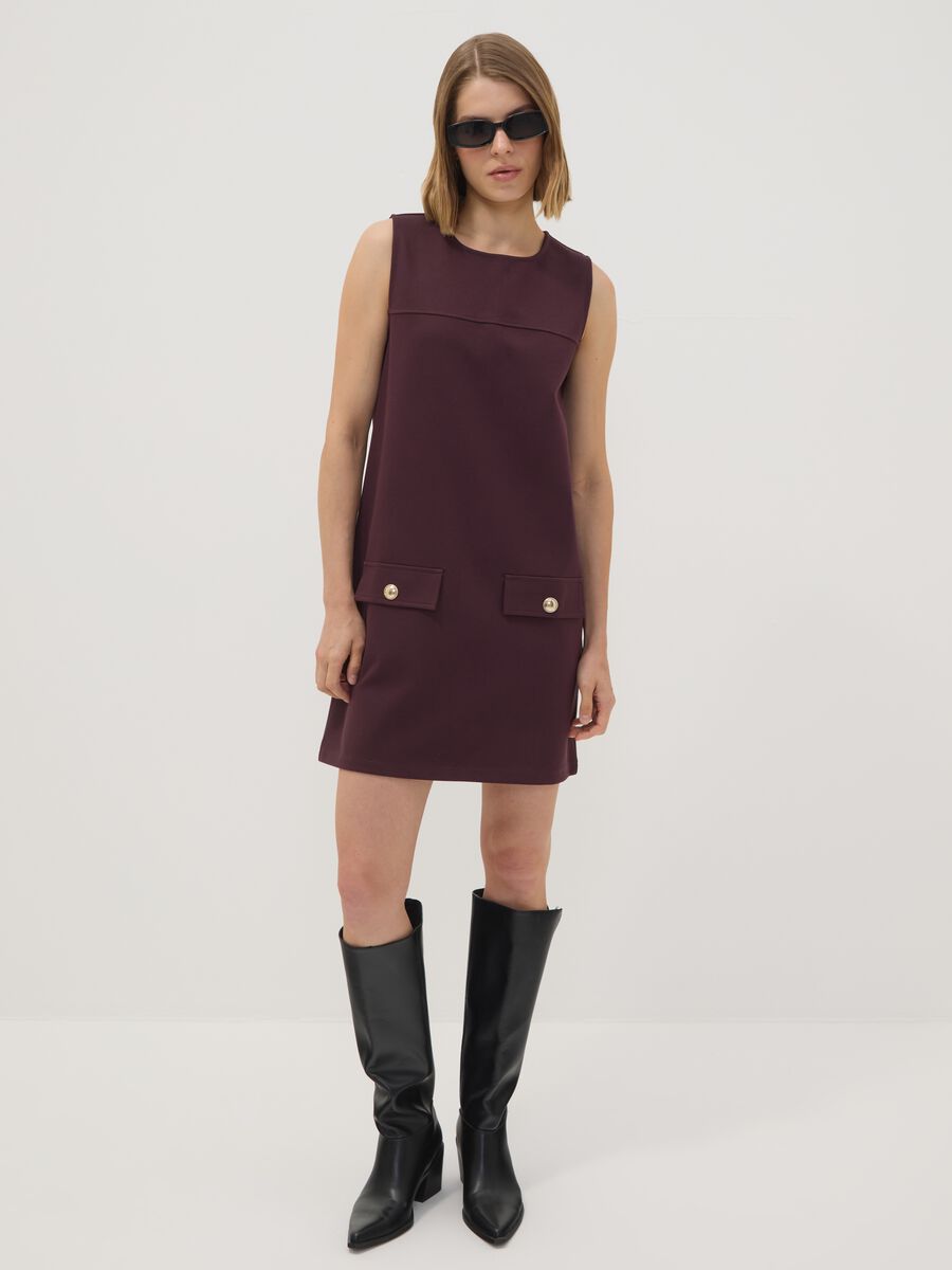 Abito smanicato rosso in punto Milano di viscosa elasticizzata straight fit_1