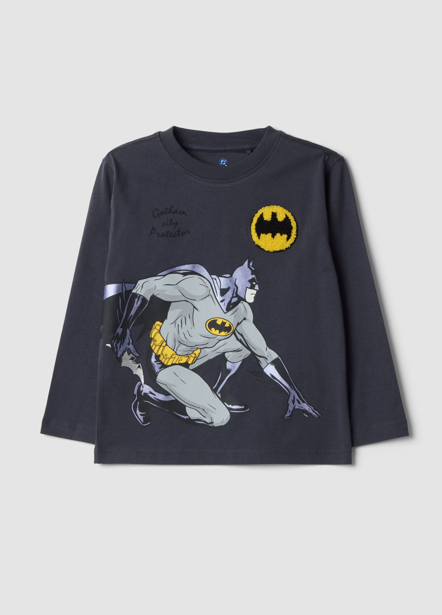 Blaues Oversize-T-Shirt aus reiner Baumwolle mit Batman-Print