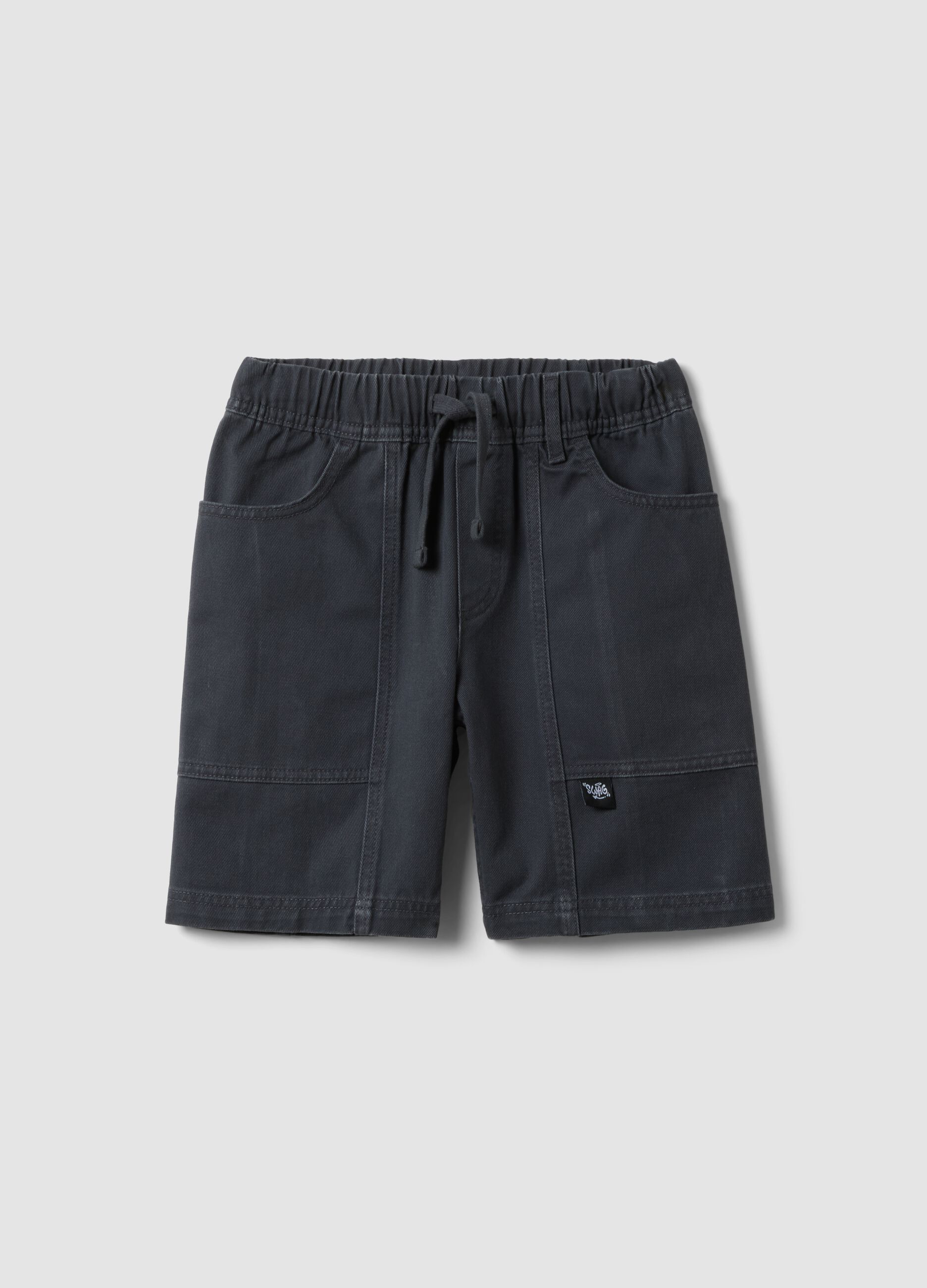 Blue pure cotton shorts with elasticated waist for boys, comfort fit