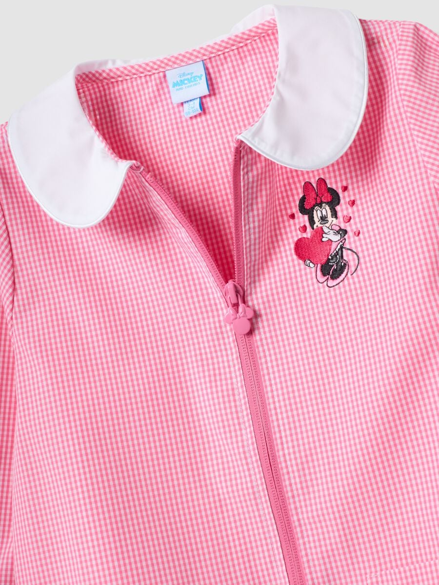 Pink gingham nursery apron with white collar and Minnie embroidery_2