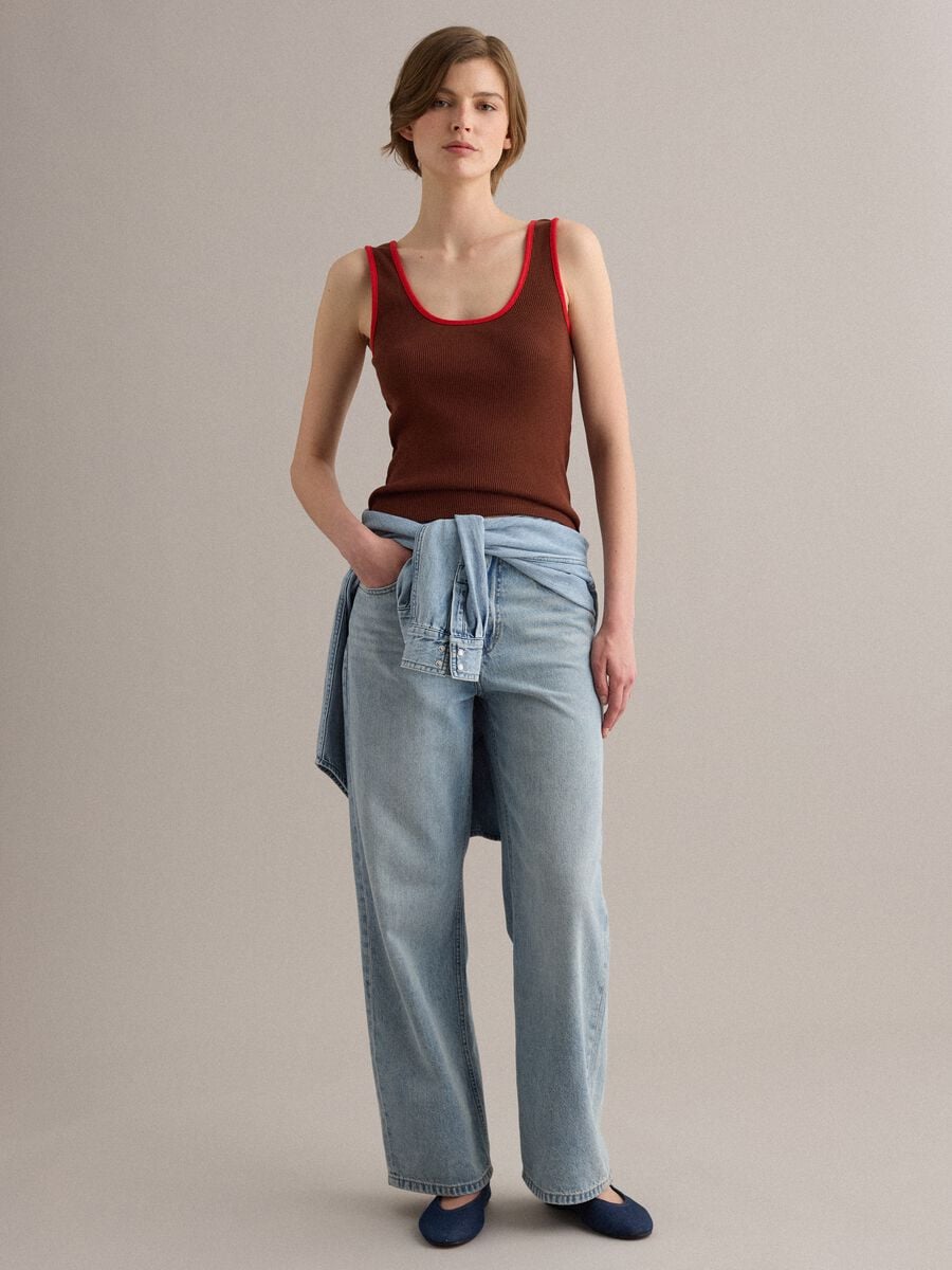 Brown pure cotton ribbed tank top_2