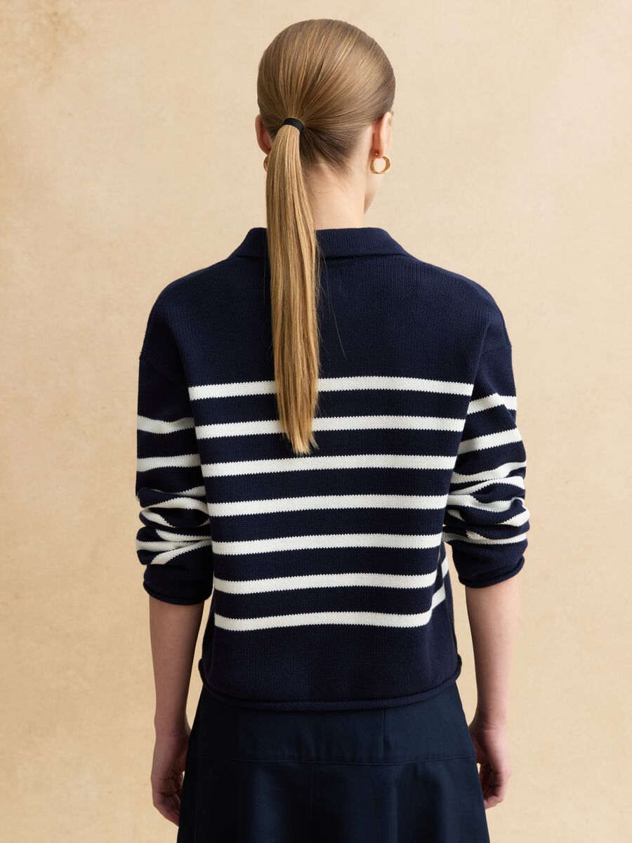 Multi-coloured striped pure cotton sweater, regular fit, deep V_4