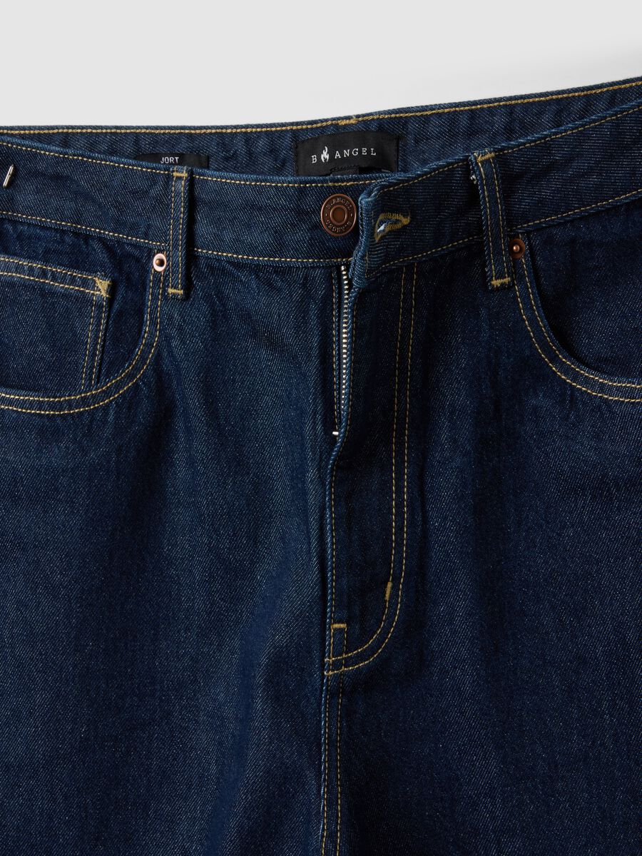 Blue denim slim fit pure cotton shorts_5