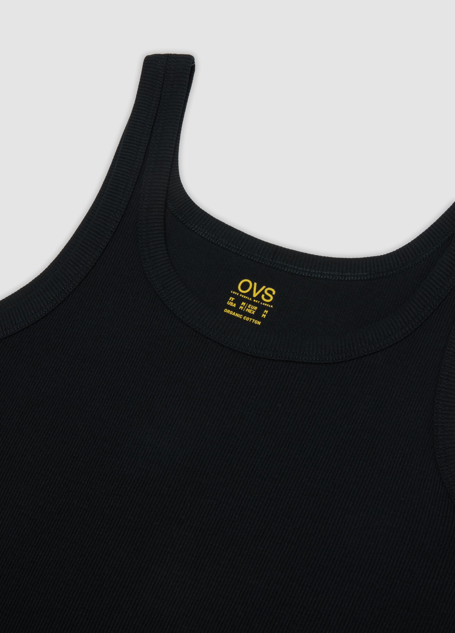 Black pure organic cotton ribbed vest