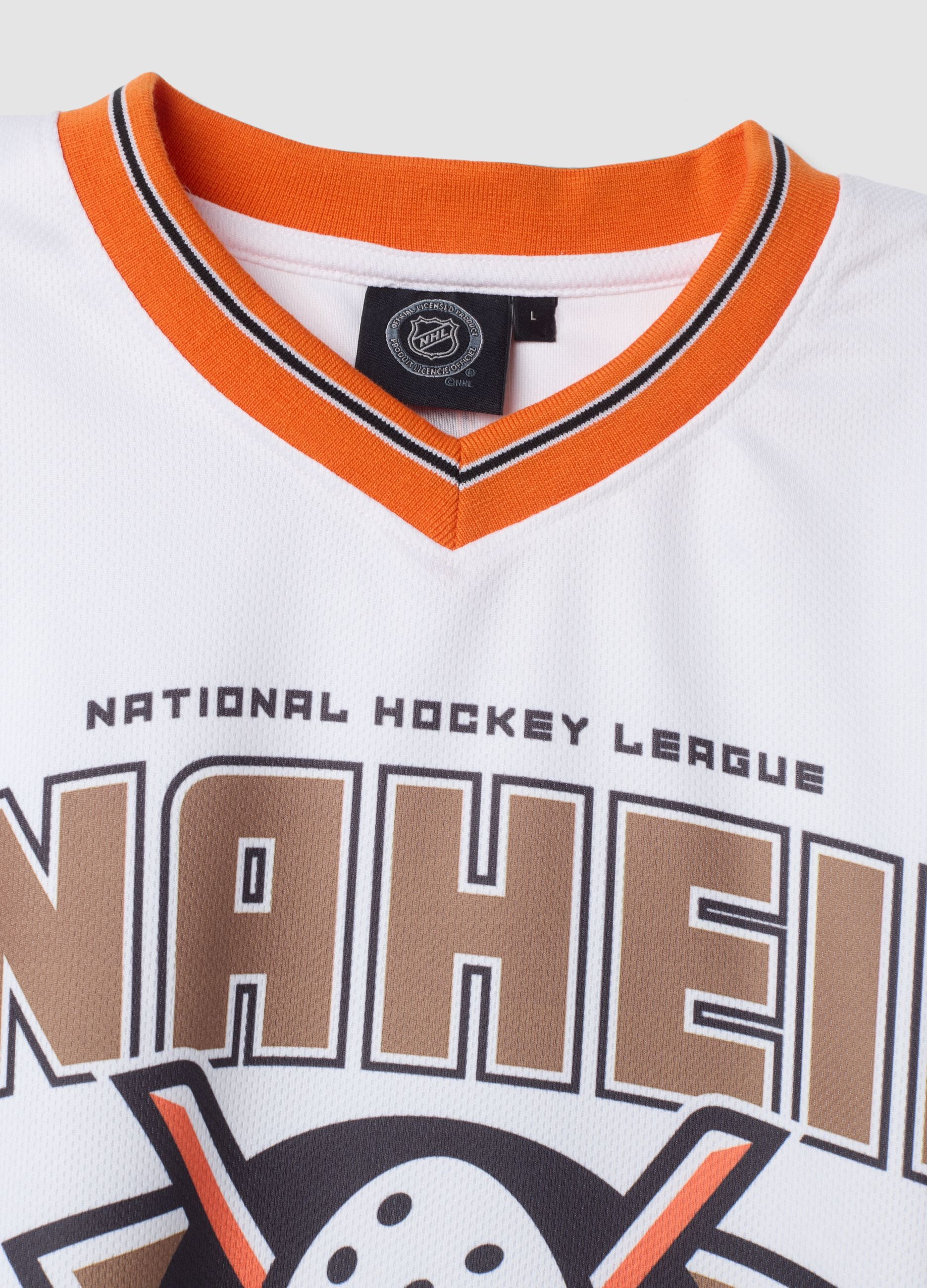 T-shirt branca em algod&atilde;o puro com estampado Anaheim Ducks