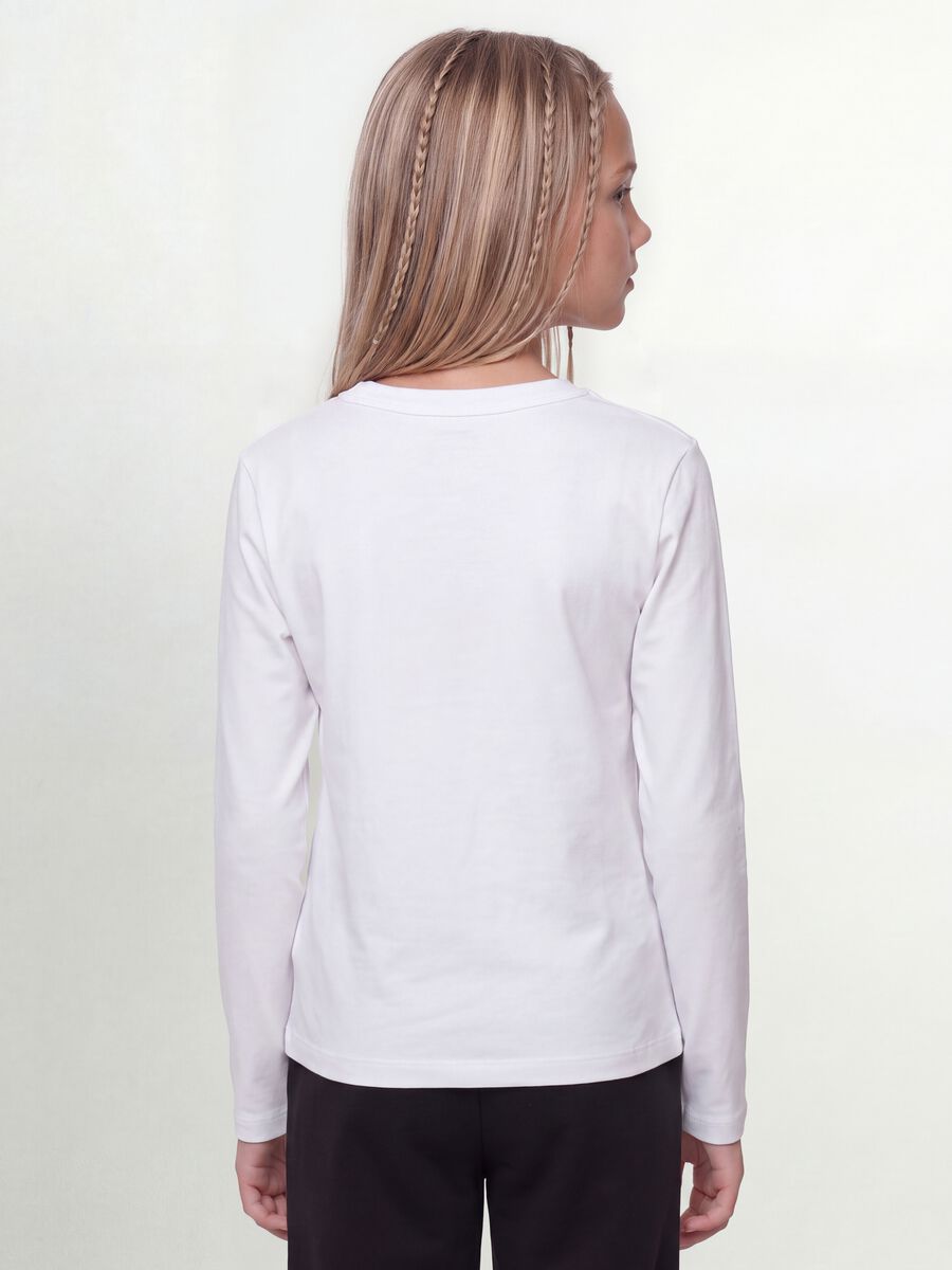 White organic cotton and stretch viscose T-shirt with ribbed neckline for girls_3