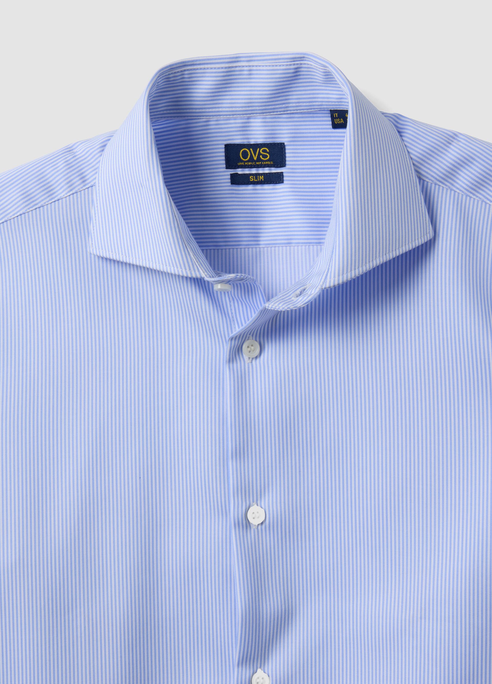 Light blue pure cotton non-iron slim-fit shirt