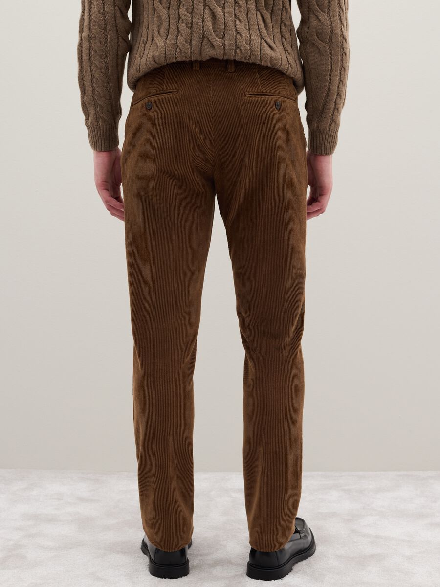 Brown regular fit stretch cotton trousers_2
