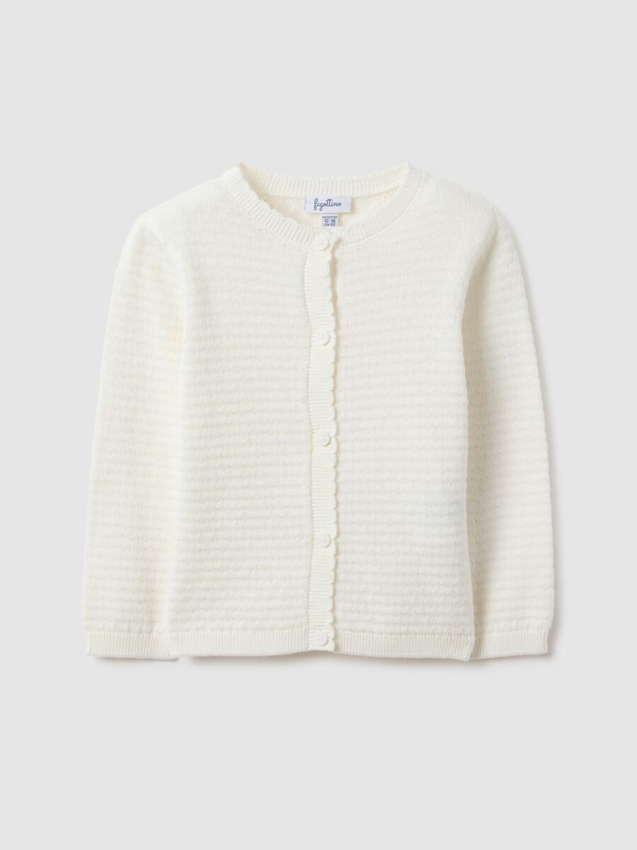 Cardigan branco de algod&atilde;o puro, ajuste regular para menina_0