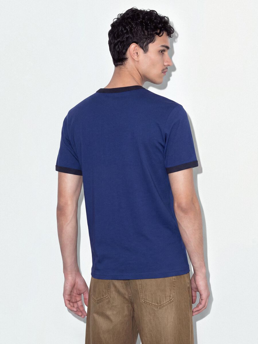 Blue fitted pure cotton T-shirt with contrast trims_2