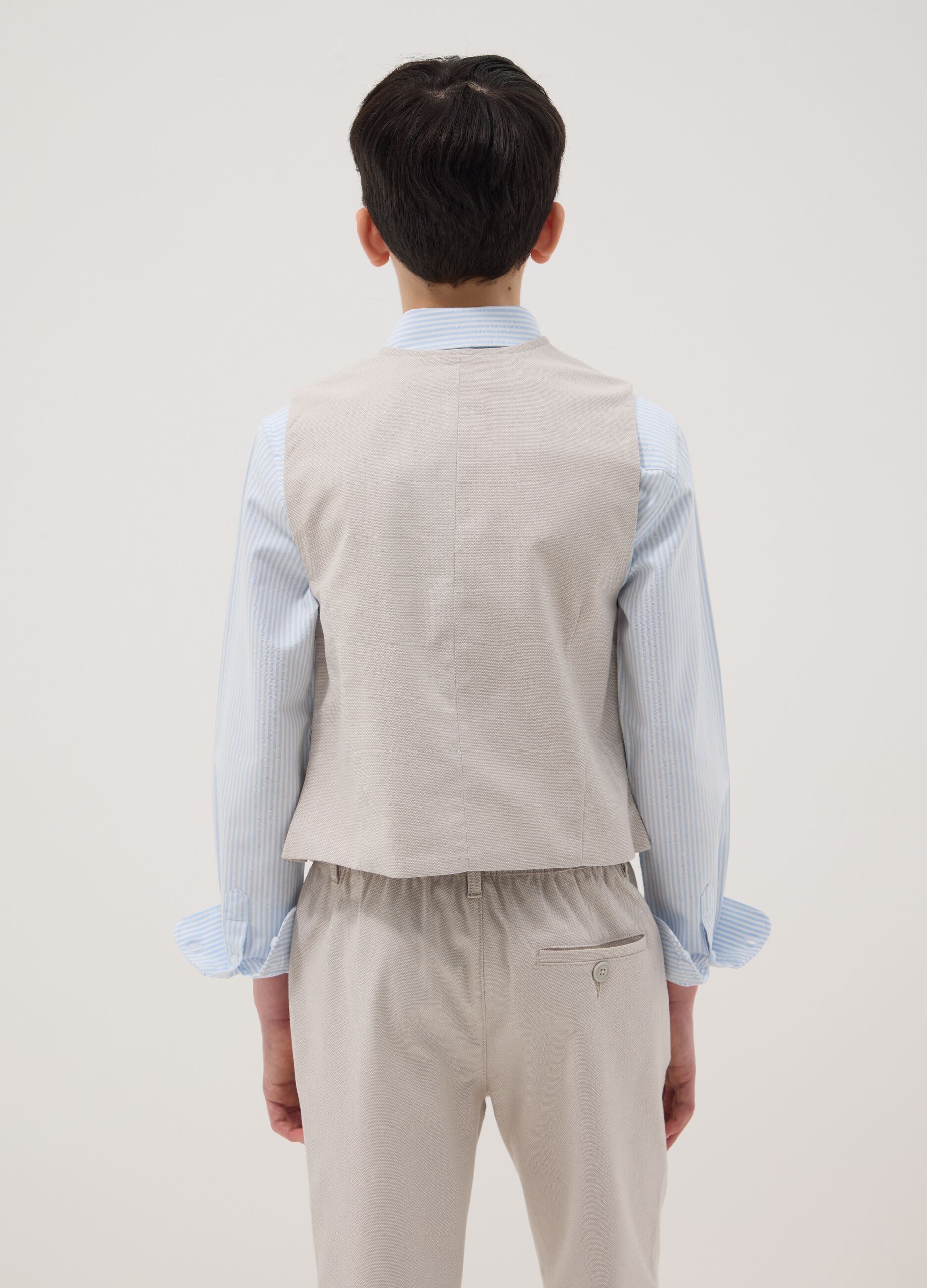 Boys' beige stretch cotton waistcoat slim fit