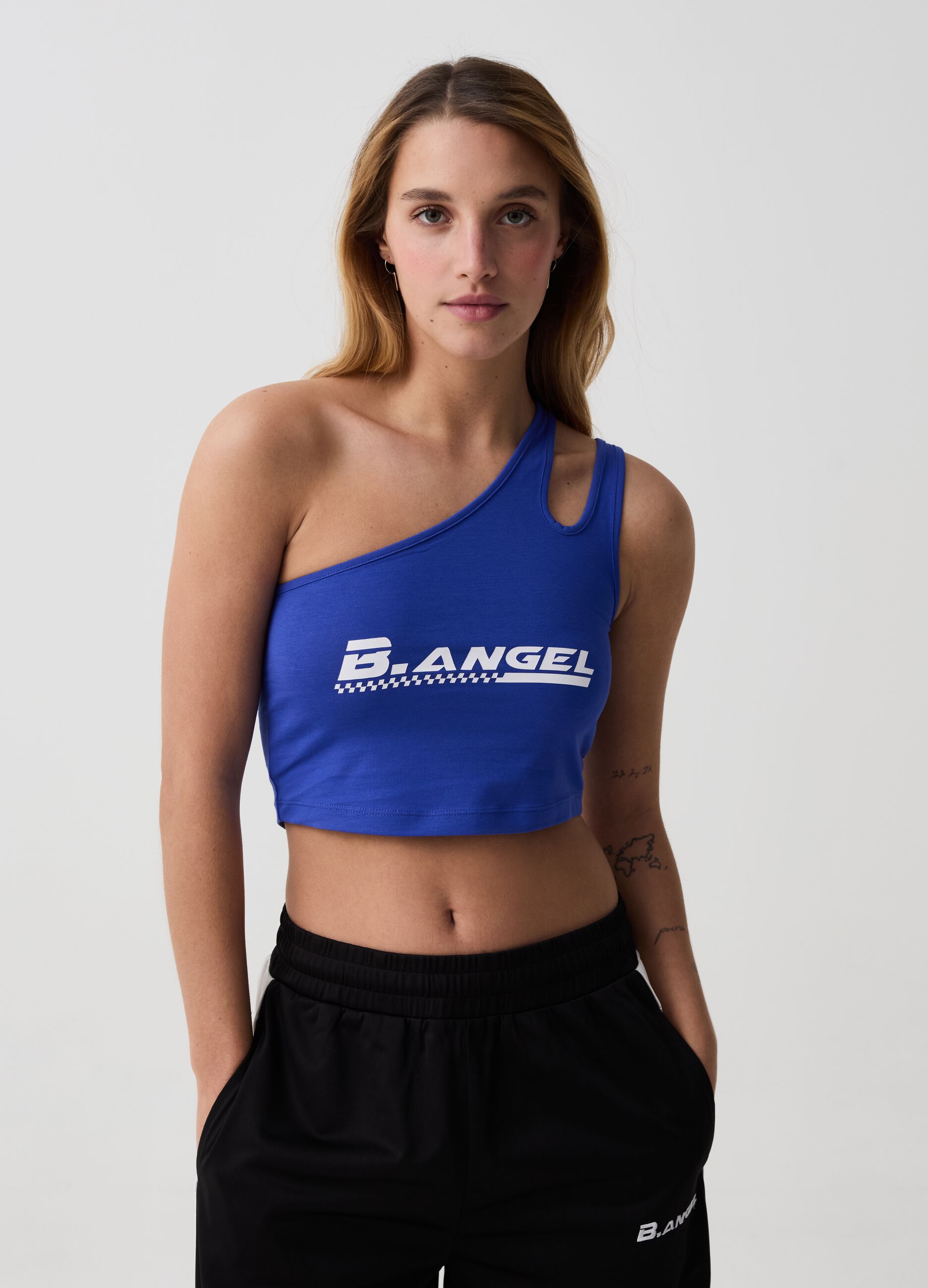 B.ANGEL FOR THE SEA BEYOND single-shoulder crop top with cut-out detail