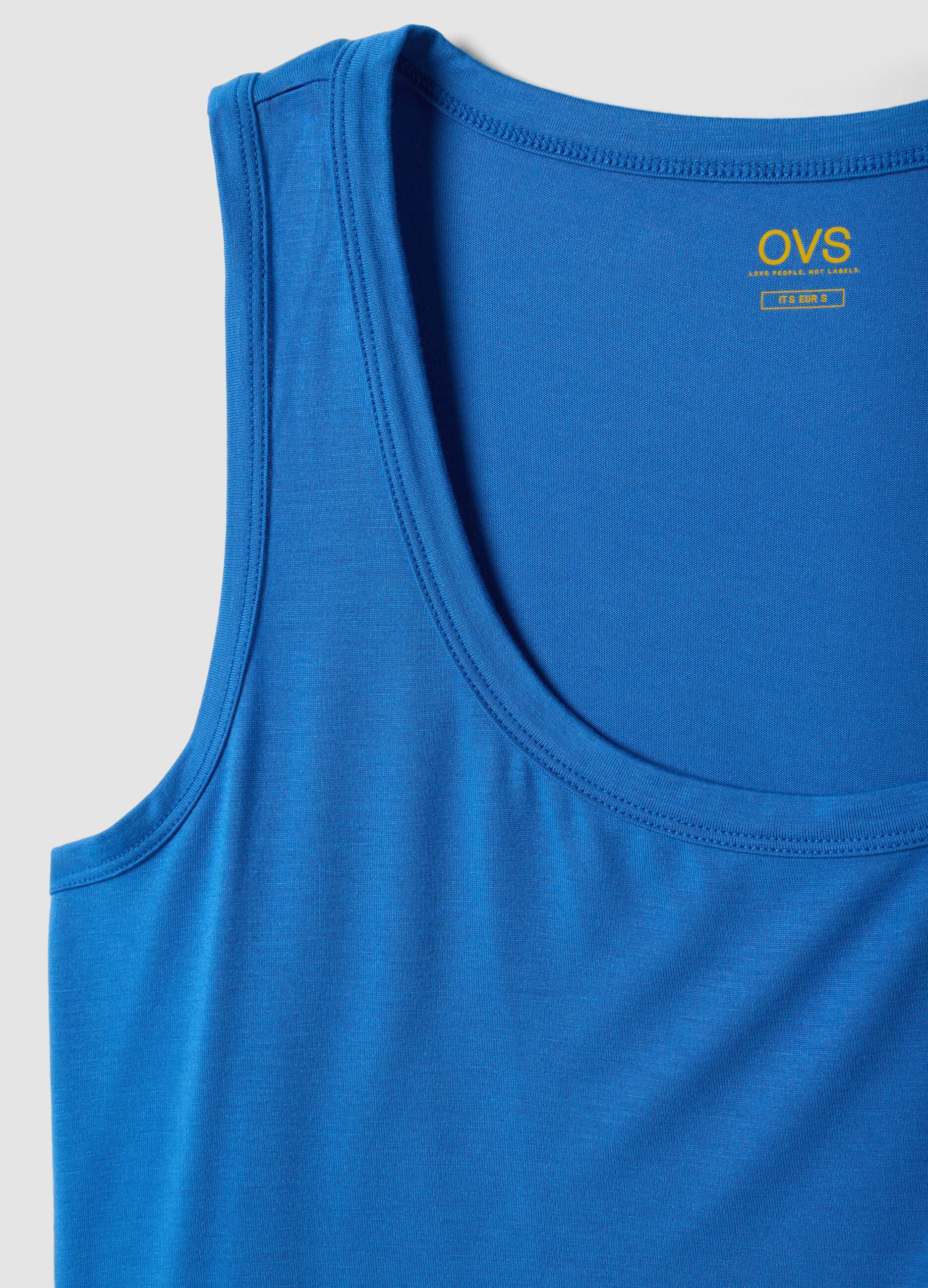 Blue stretch viscose top, regular fit